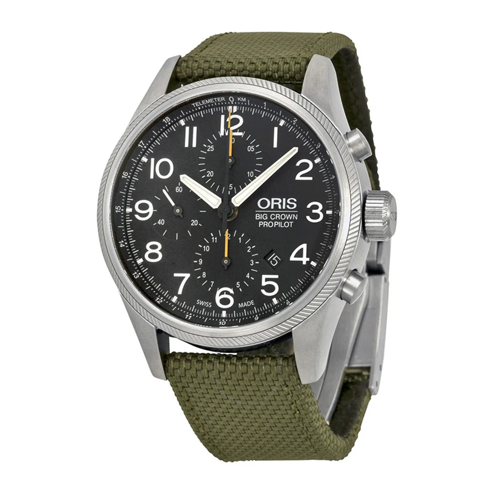 Big Crown ProPilot Chrono Black Dial & Olive Textile Strap | Dial