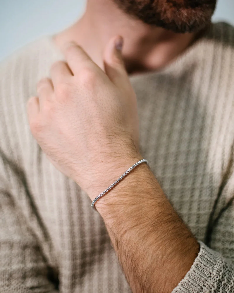 Box Chain Bracelet, 3MM Sterling Silver - Image 3
