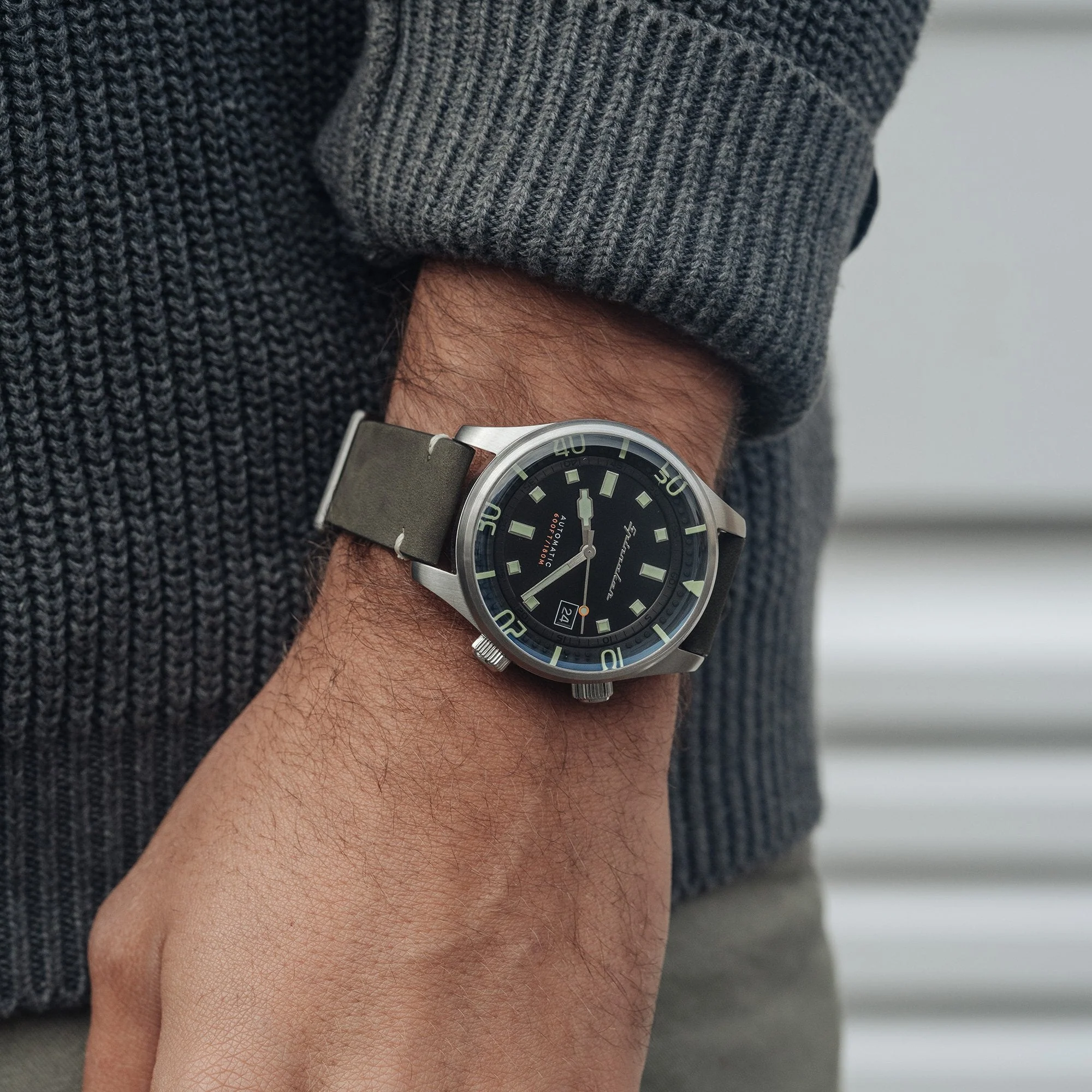Bradner Black / Green / Leather | Black Dial - Image 6