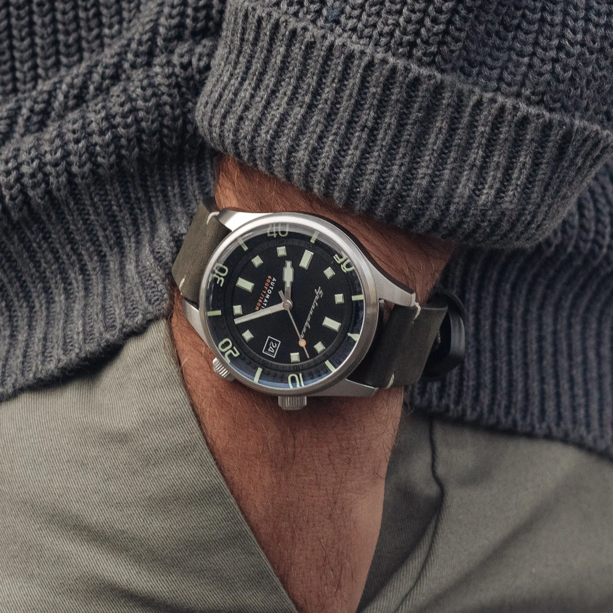 Bradner Black / Green / Leather | Black Dial - Image 7