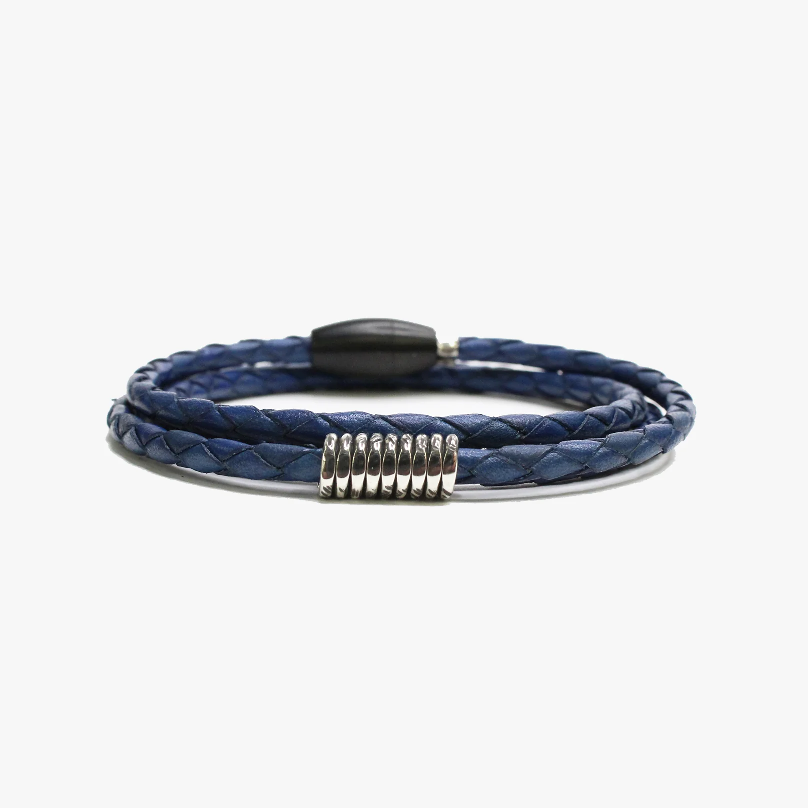 Braided Blue Leather, Sterling Coil M (7.25" Wrist) | Dial