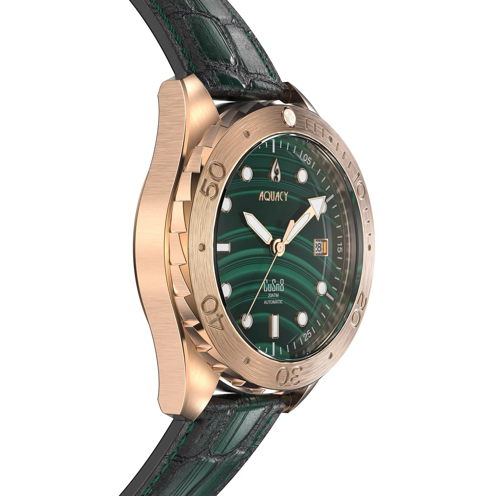 Bronze CuSn8 Men's Malachite Stone Automatic Watch Malachite | Green Dial - Image 6