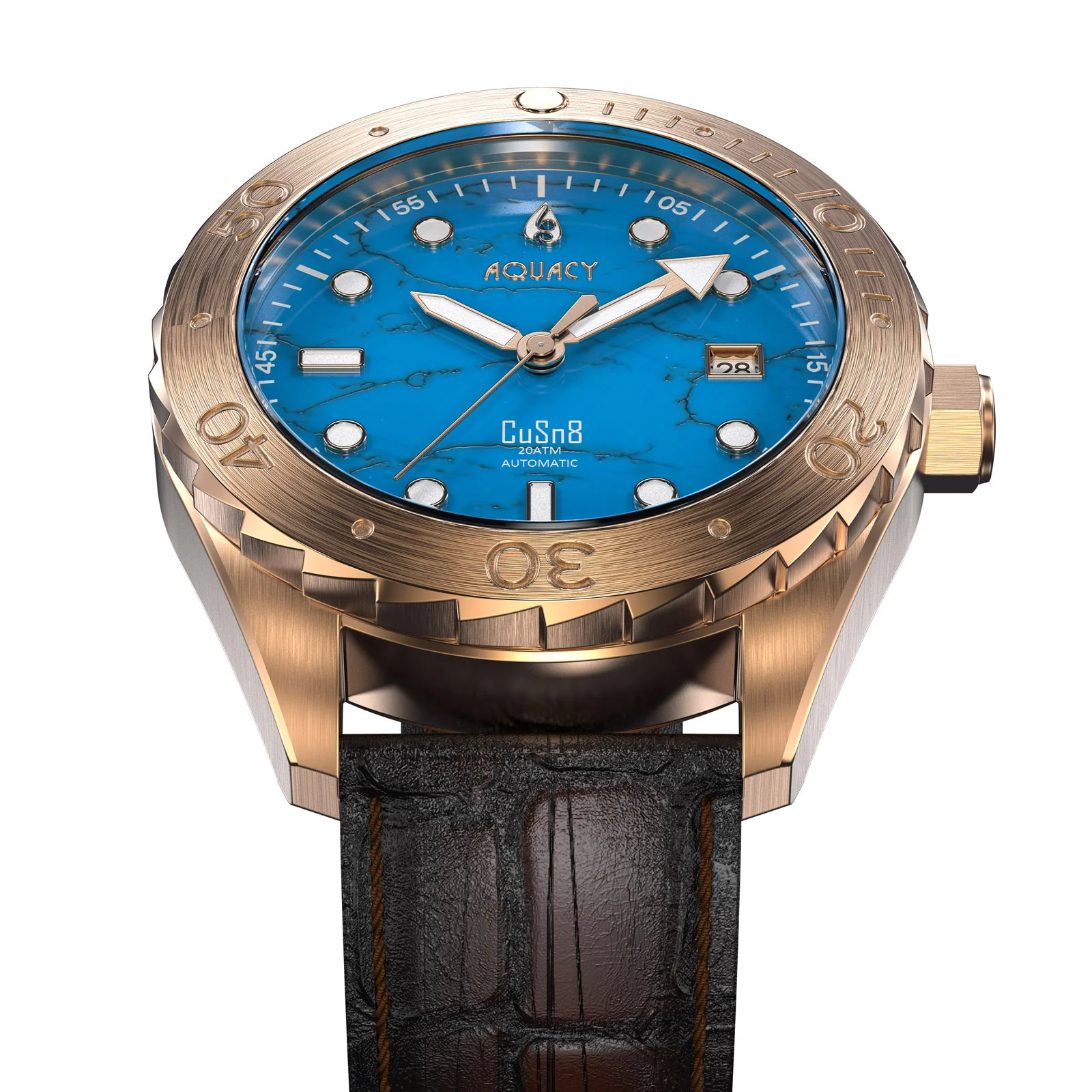 Bronze CuSn8 Men's Turquoise Automatic Watch Turquoise | Blue Dial - Image 2