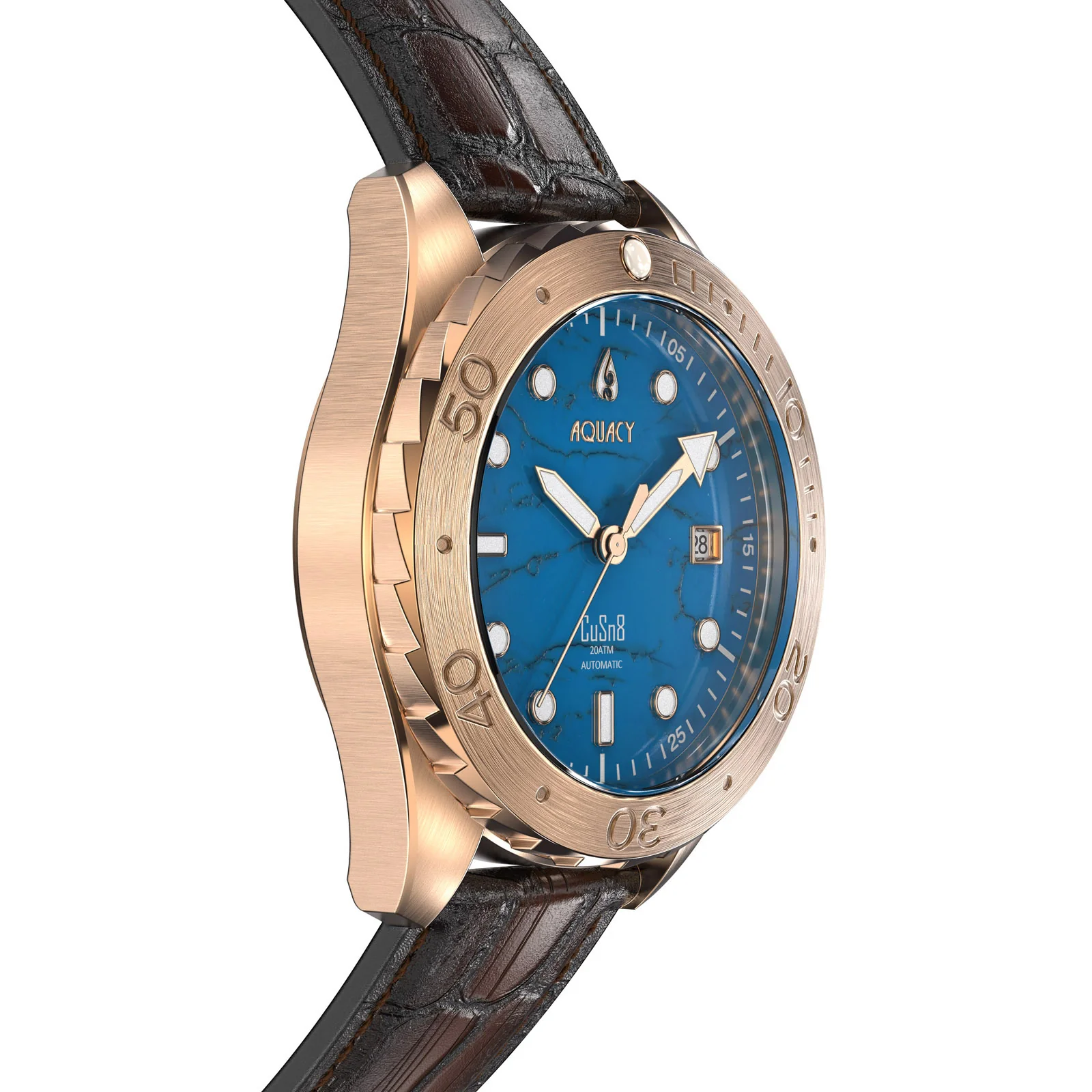 Bronze CuSn8 Men's Turquoise Automatic Watch Turquoise | Blue Dial - Image 4