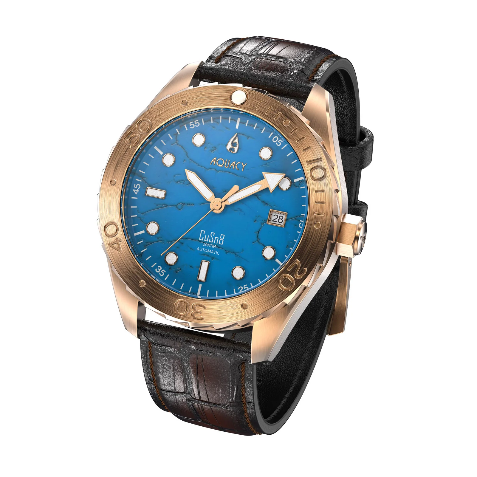 Bronze CuSn8 Men's Turquoise Automatic Watch Turquoise | Blue Dial - Image 5