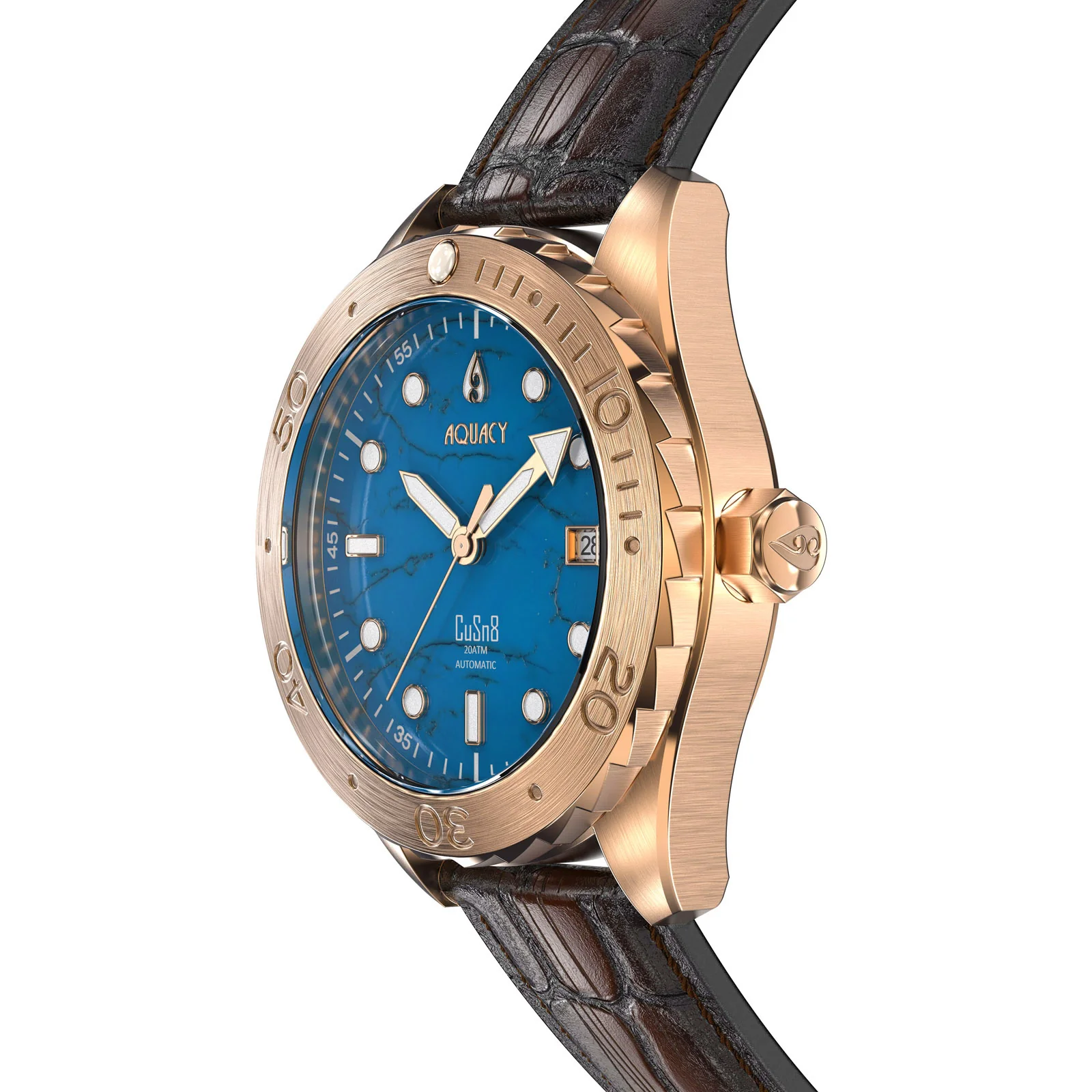 Bronze CuSn8 Men's Turquoise Automatic Watch Turquoise | Blue Dial - Image 7