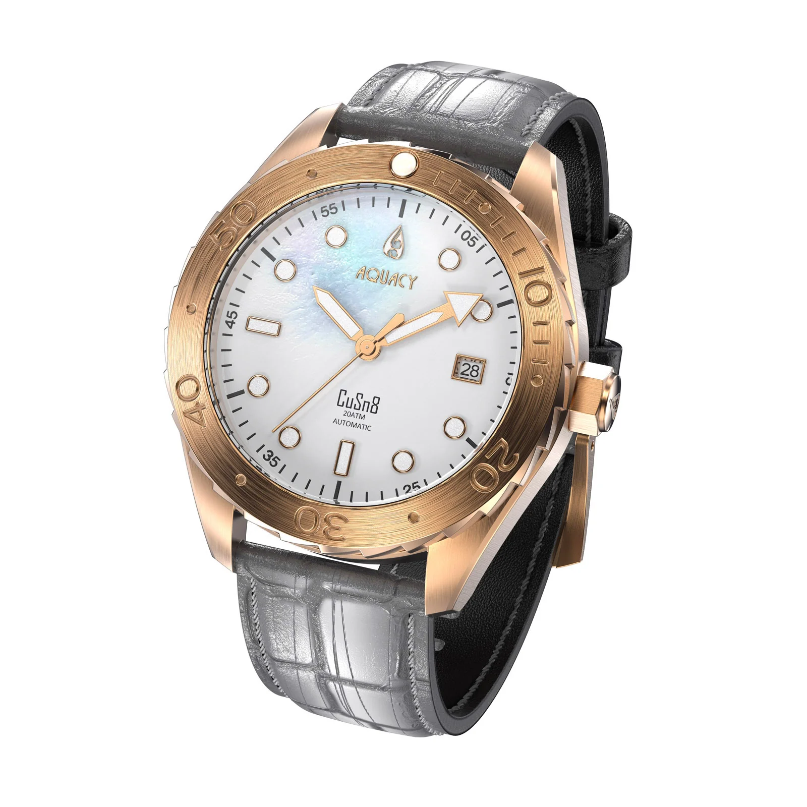 Bronze CuSn8 Men's White Mother of Pearl Automatic Watch White Mother of Pearl | Mother of Pearl Dial - Image 6
