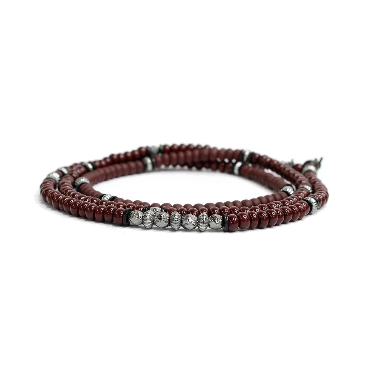 Burgundy Czech Glass Triple, Scattered Sterling M (7.25" Wrist) | Dial
