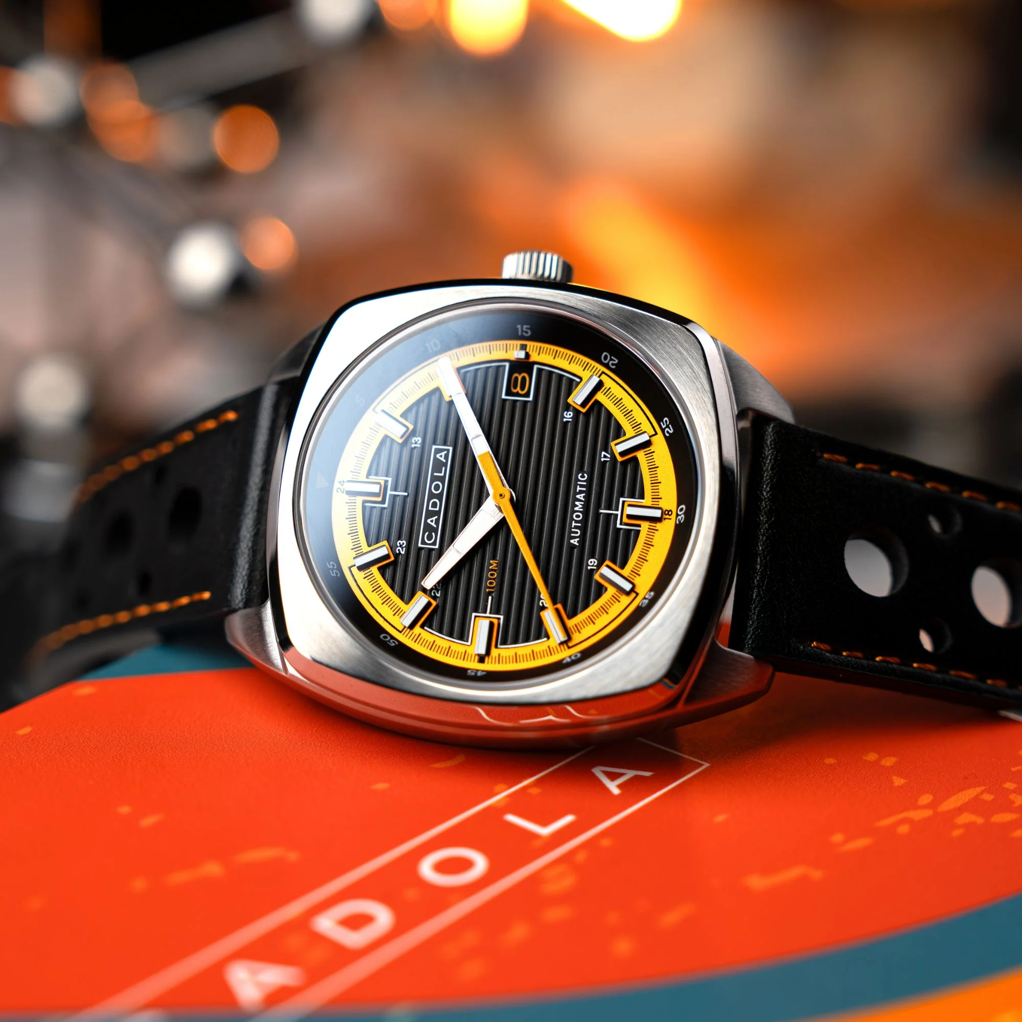 Buxton Automatic Black & Orange / Black Leather | Black Dial - Image 3