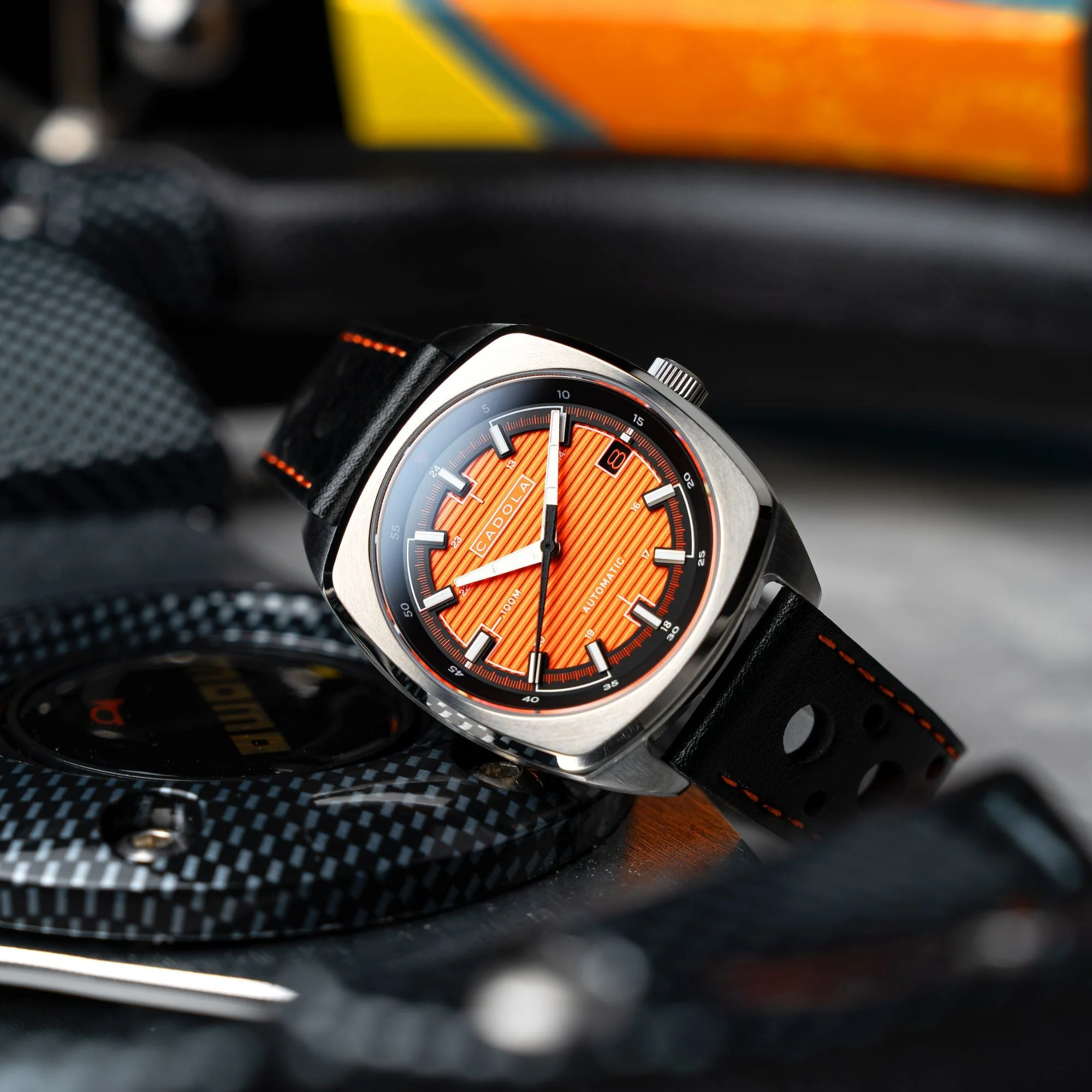 Buxton Automatic Orange/ Black Leather | Orange Dial - Image 2