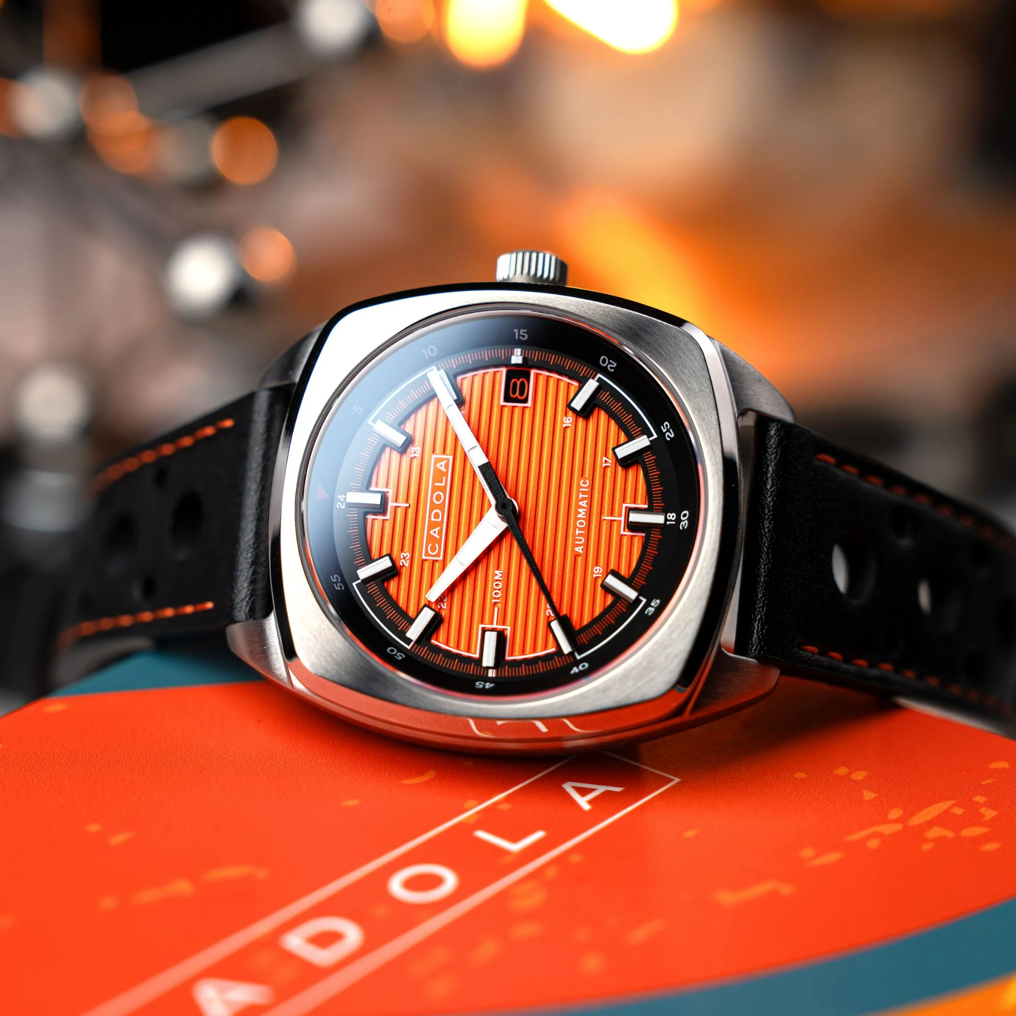 Buxton Automatic Orange/ Black Leather | Orange Dial - Image 3