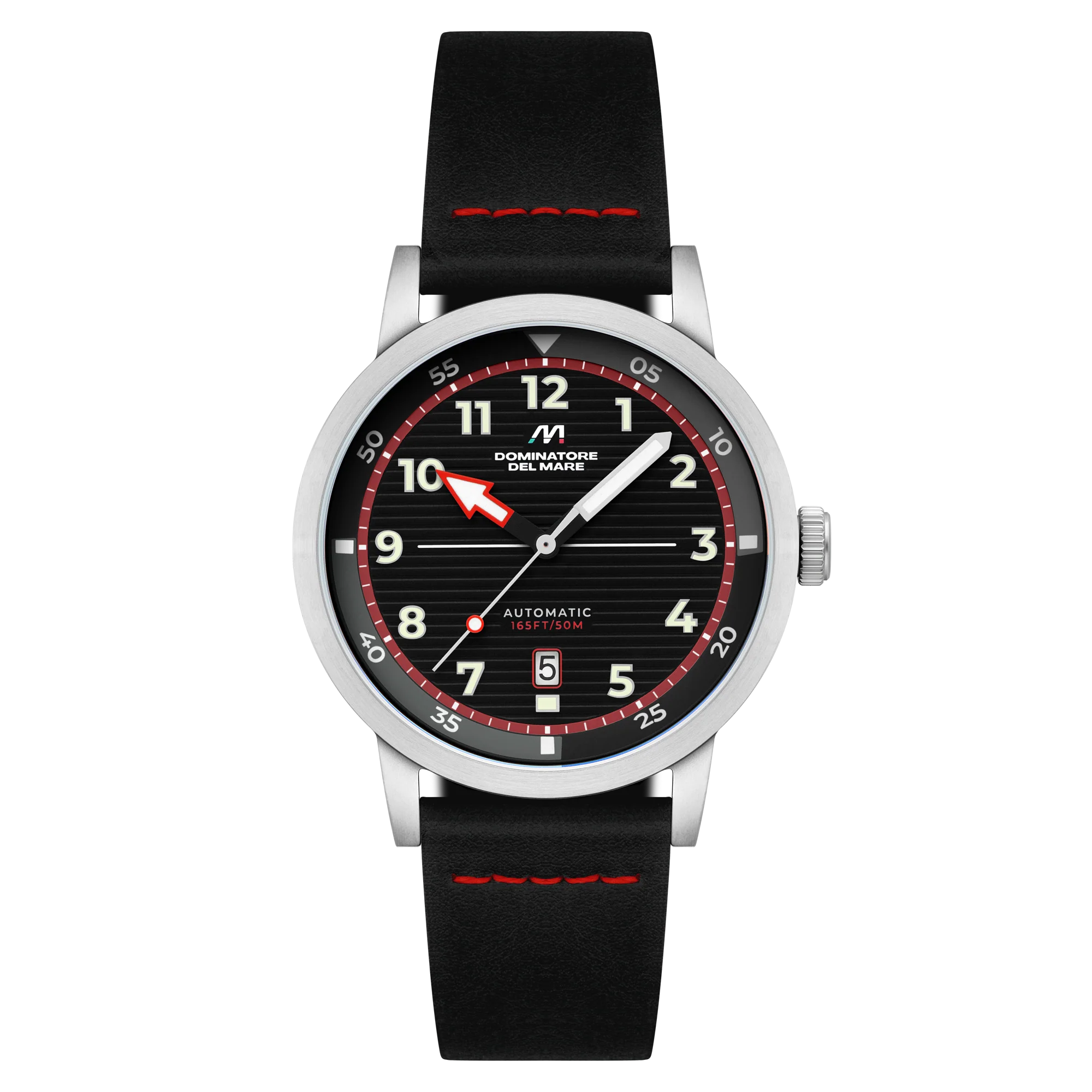 Camogli Automatic Black / Black & Red Leather | Black Dial