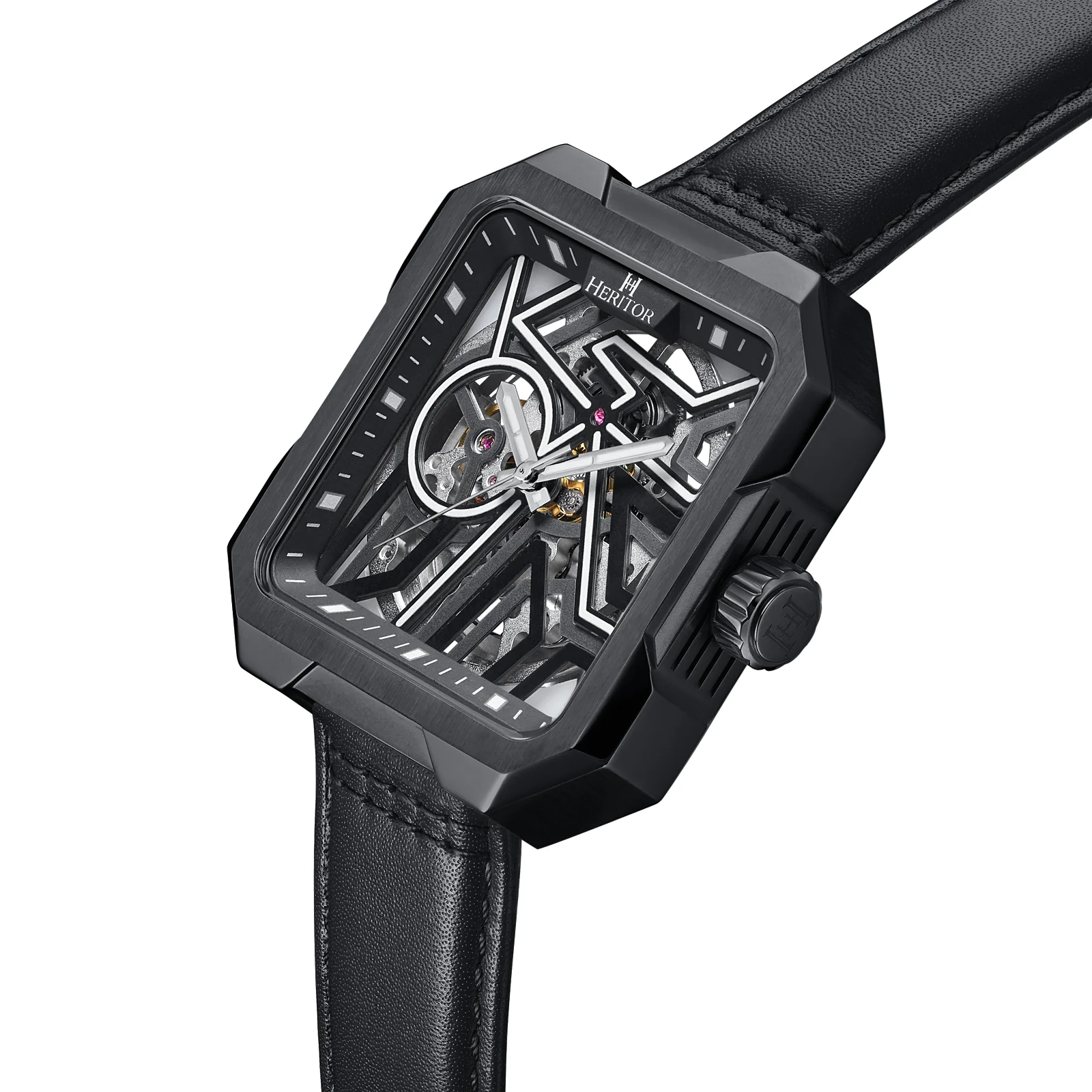 Campbell Leather-Band Skeleton Watch Black | Black Dial - Image 2