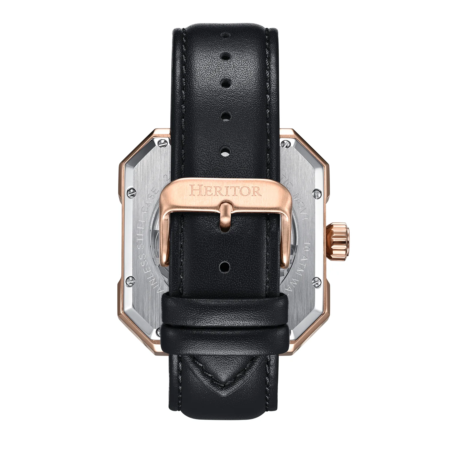 Campbell Leather-Band Skeleton Watch Rose Gold/Black | Rose Gold Dial - Image 3