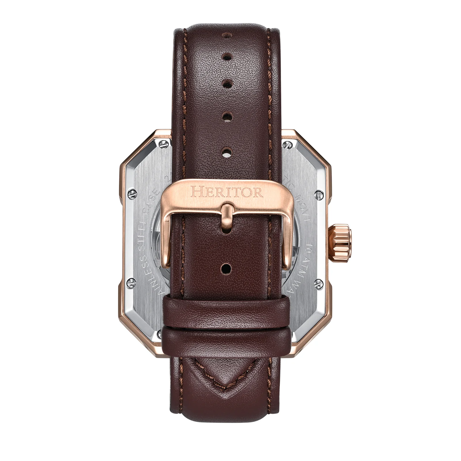 Campbell Leather-Band Skeleton Watch Rose Gold/Brown | Brown Dial - Image 3