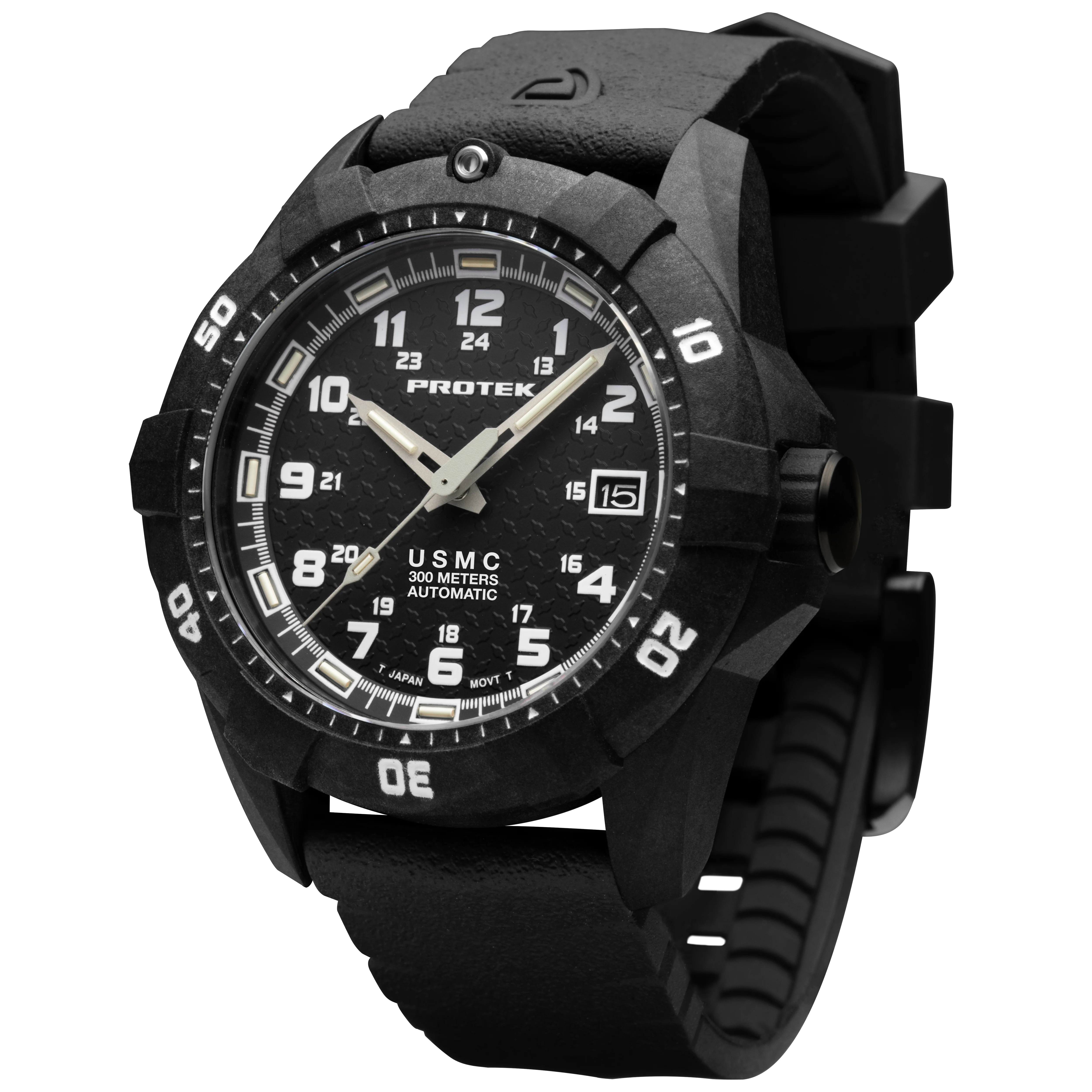 CARBON COMPOSITE USMC  AUTOMATIC DIVE 1210 SERIES CARBON CASE/BLACK DIAL/BLACK STRAP | Black Dial - Image 4