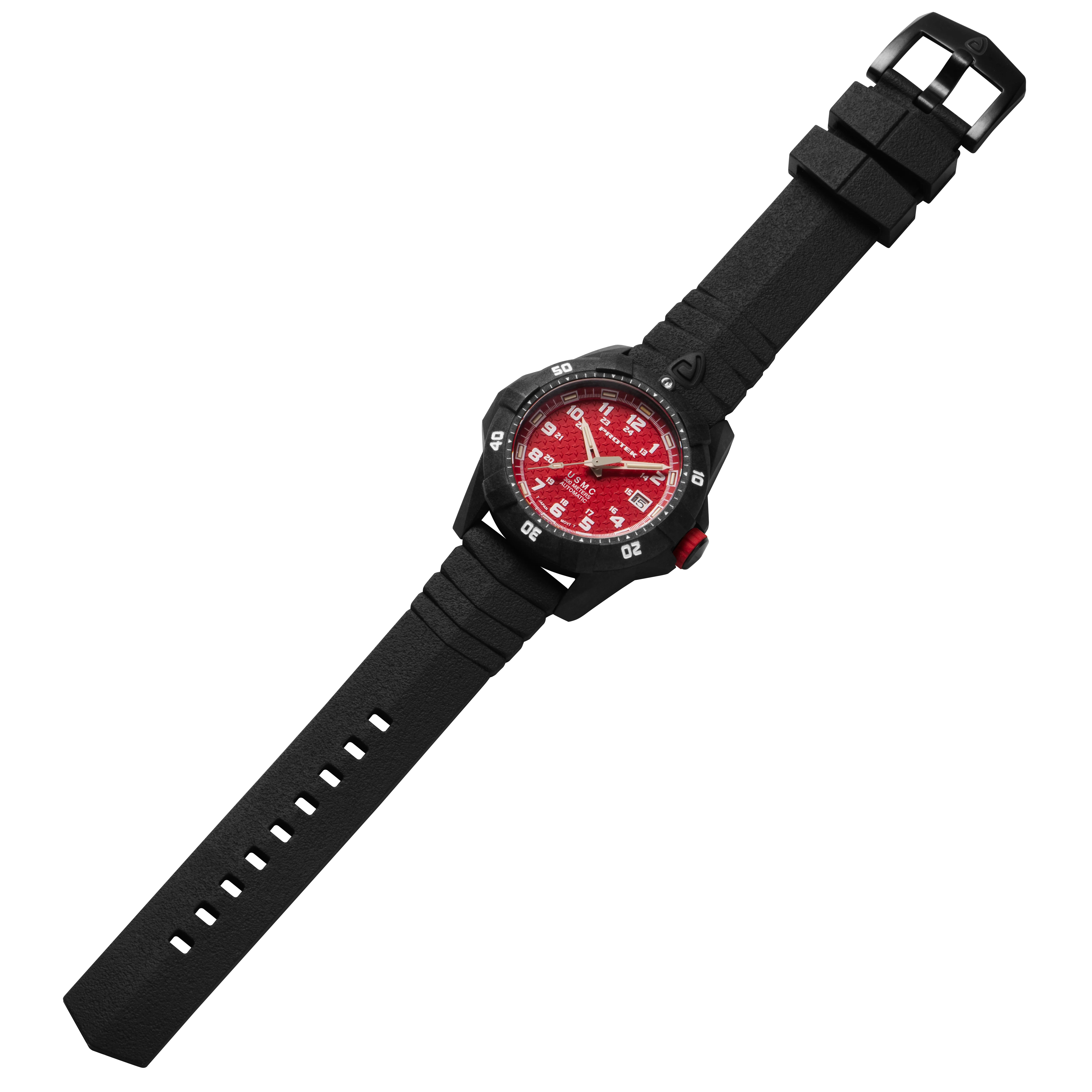 CARBON COMPOSITE USMC  AUTOMATIC DIVE 1210 SERIES CARBON CASE/RED DIAL/BLACK STRAP | Red Dial - Image 3