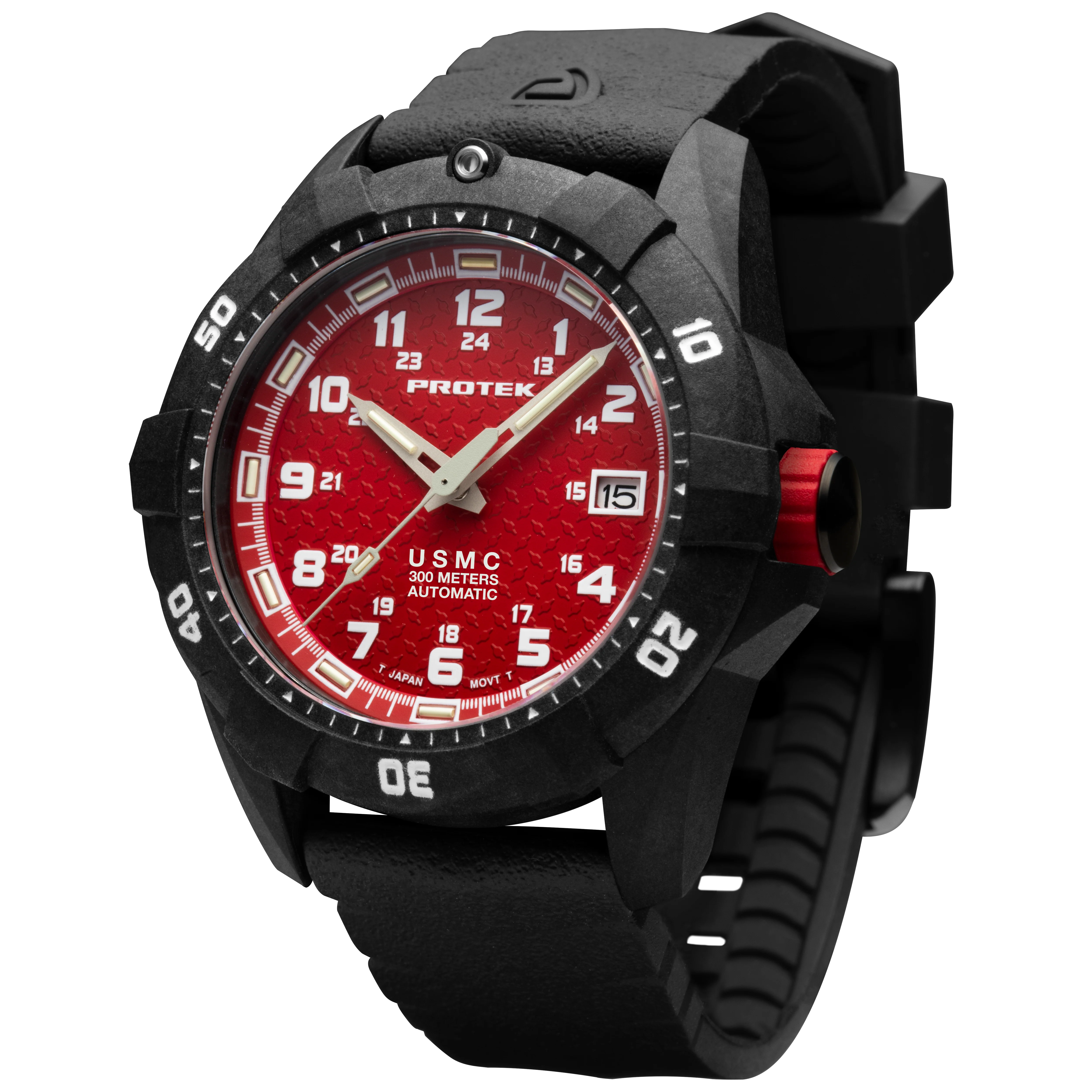 CARBON COMPOSITE USMC  AUTOMATIC DIVE 1210 SERIES CARBON CASE/RED DIAL/BLACK STRAP | Red Dial - Image 6