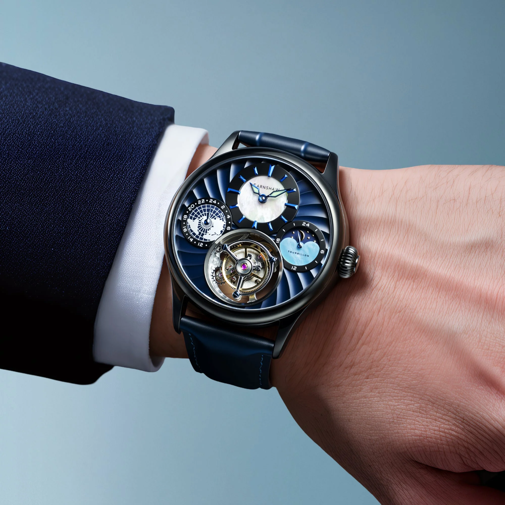 Celestial Huggins Tourbillon Mechanical Limited Edition Blue / Genuine Leather | Blue Dial - Image 2
