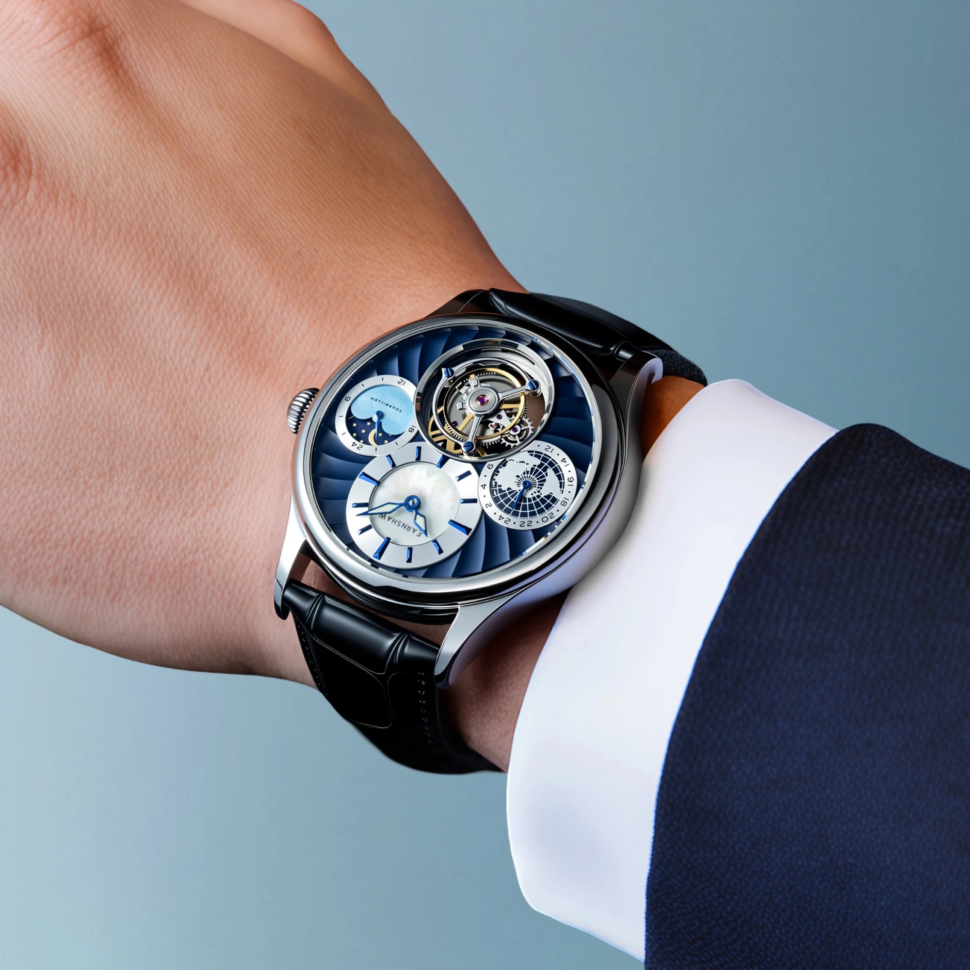 Celestial Huggins Tourbillon Mechanical Limited Edition Blue / Genuine Leather Blue Dial - Image 2