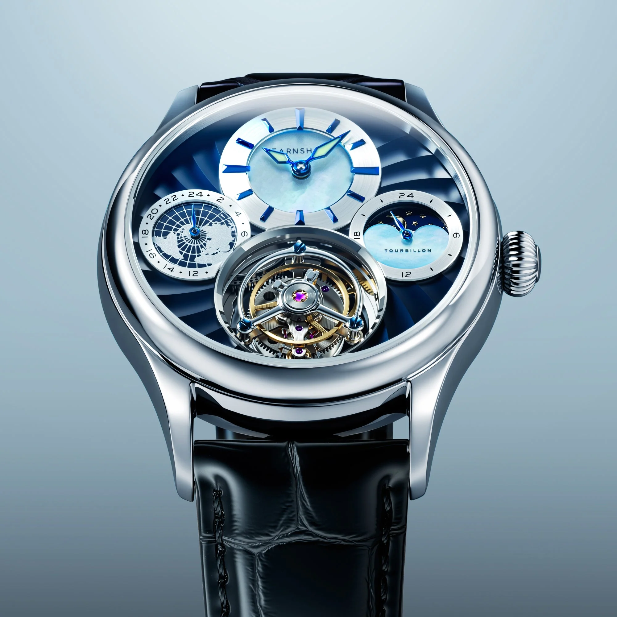 Celestial Huggins Tourbillon Mechanical Limited Edition Blue / Genuine Leather Blue Dial - Image 3