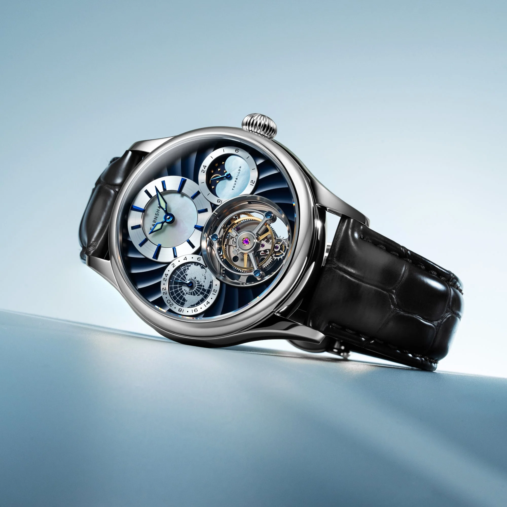 Celestial Huggins Tourbillon Mechanical Limited Edition Blue / Genuine Leather Blue Dial - Image 4