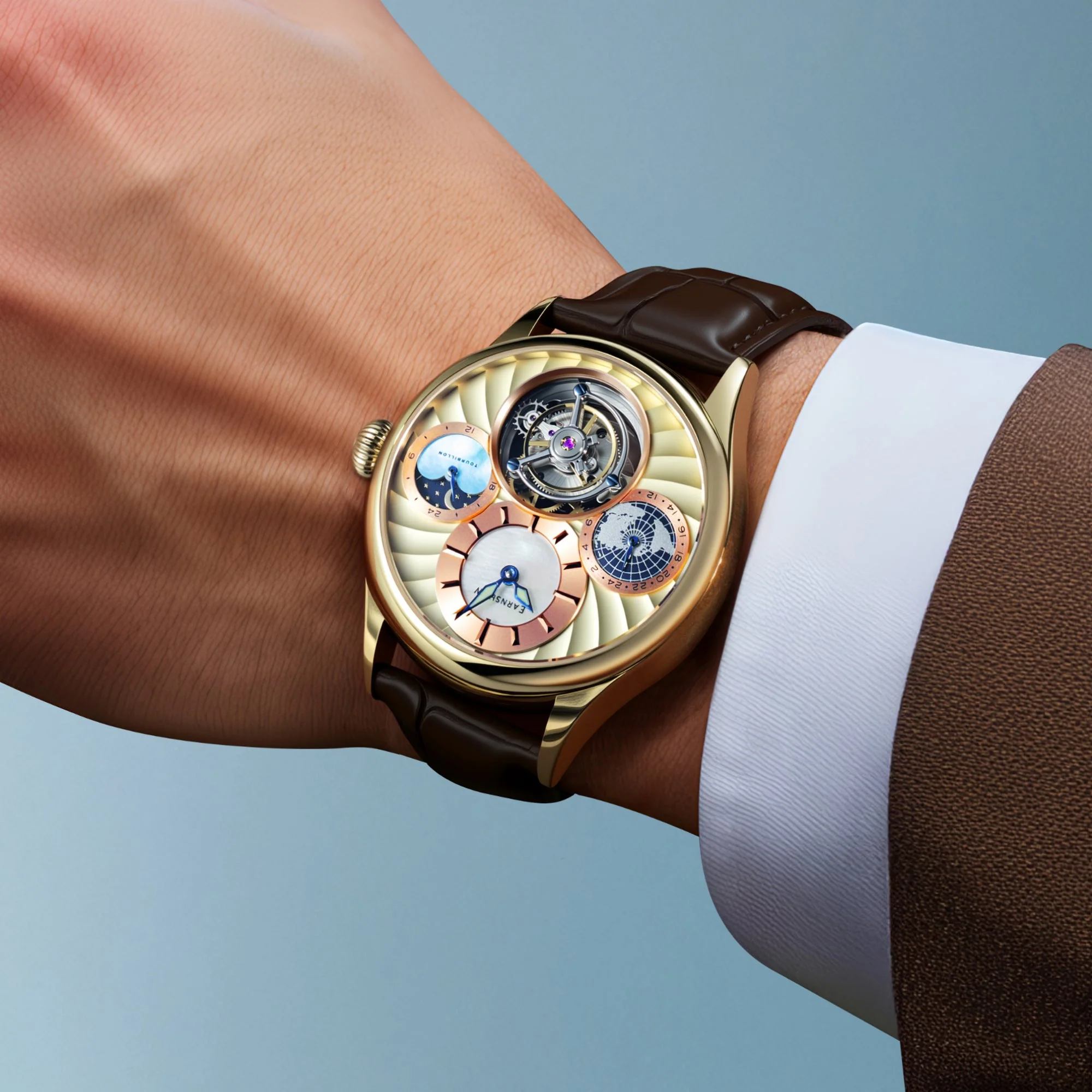 Celestial Huggins Tourbillon Mechanical Limited Edition Gold / Genuine Leather | Gold Dial - Image 2