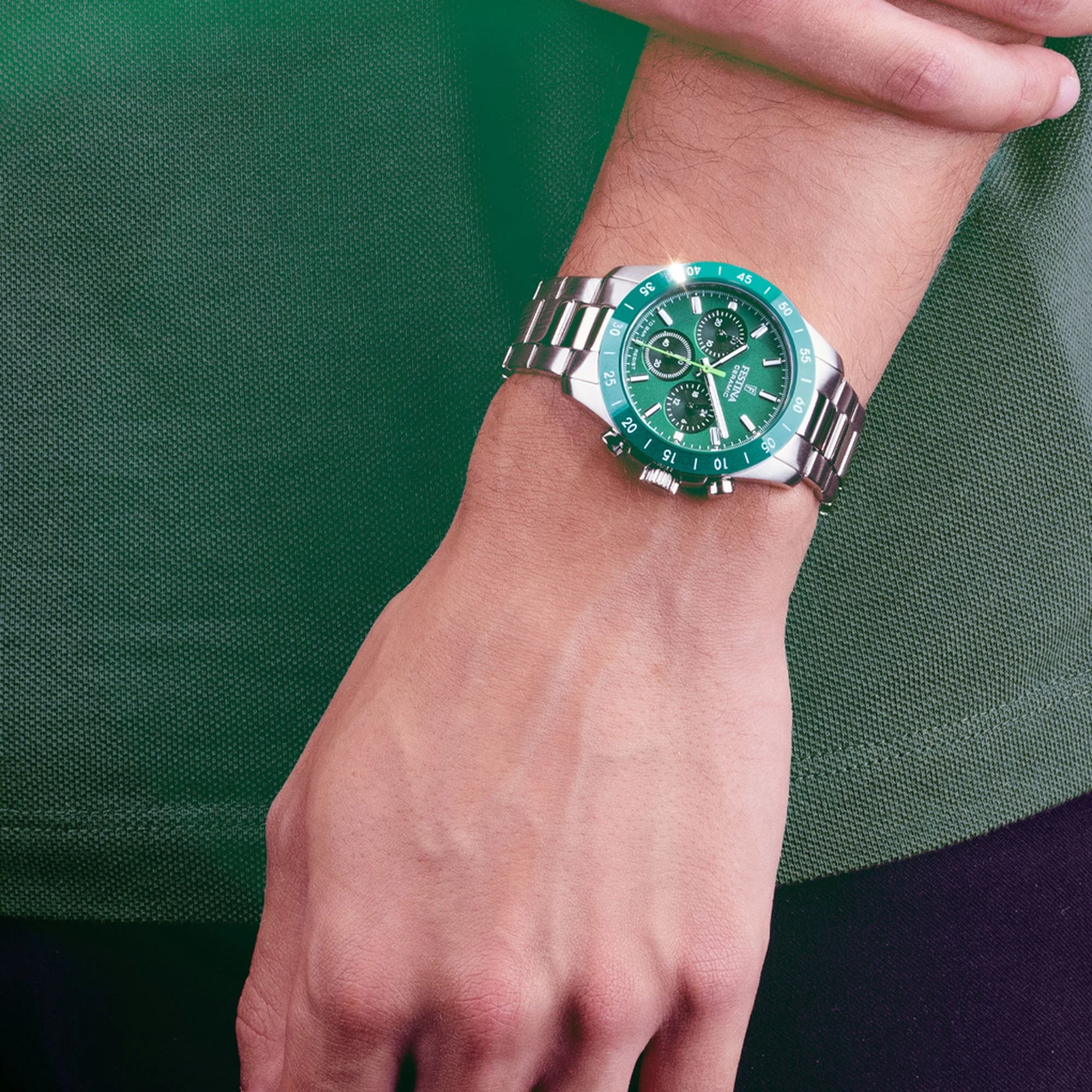 CERAMIC CHRONOGRAPH Green / Stainless Steel Green Dial - Image 3