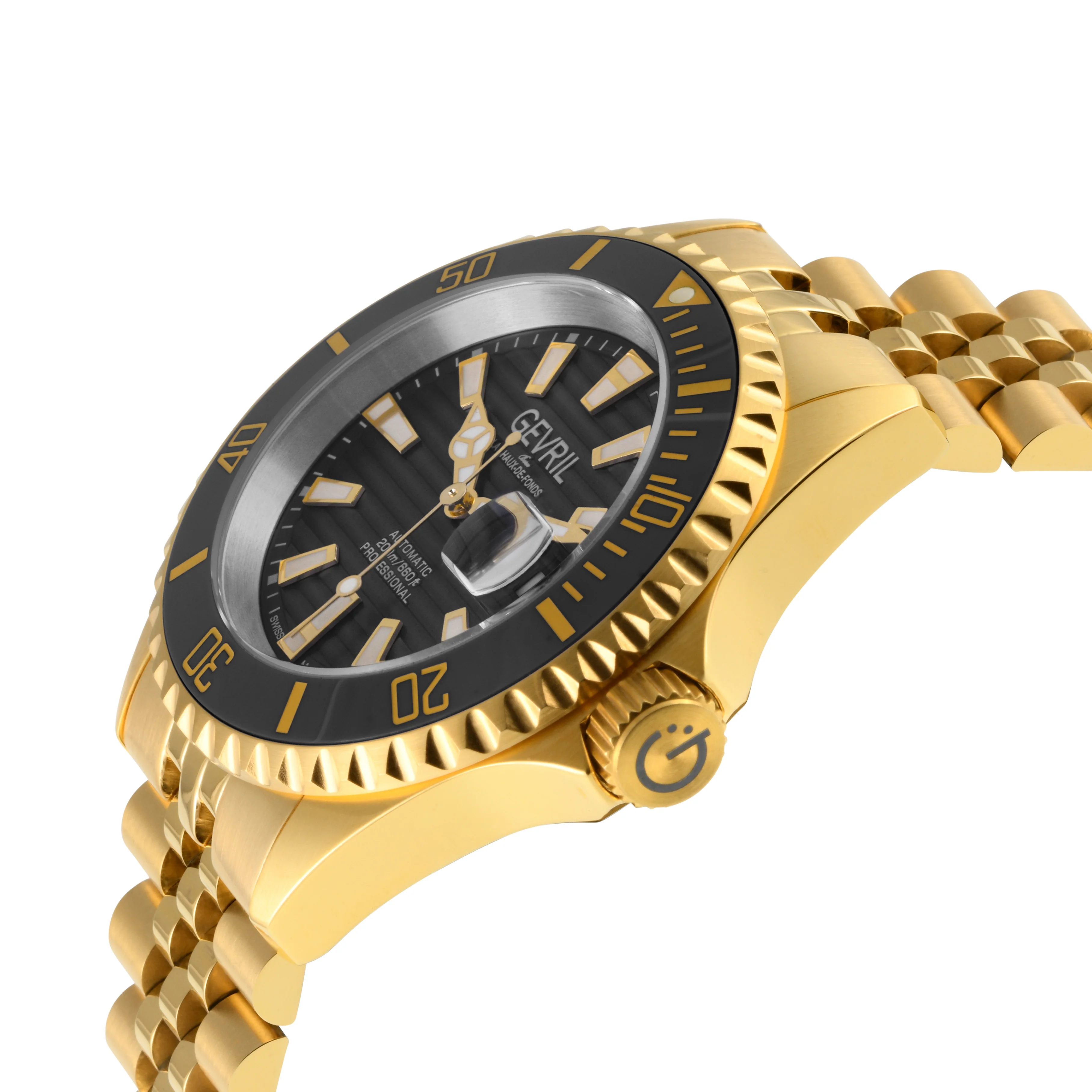 Chambers Gevril Swiss Made Sellita SW200 Ceramic rotation bezel 200 Meter diver watch exhibition case-back IPYG steel | Black Dial - Image 2
