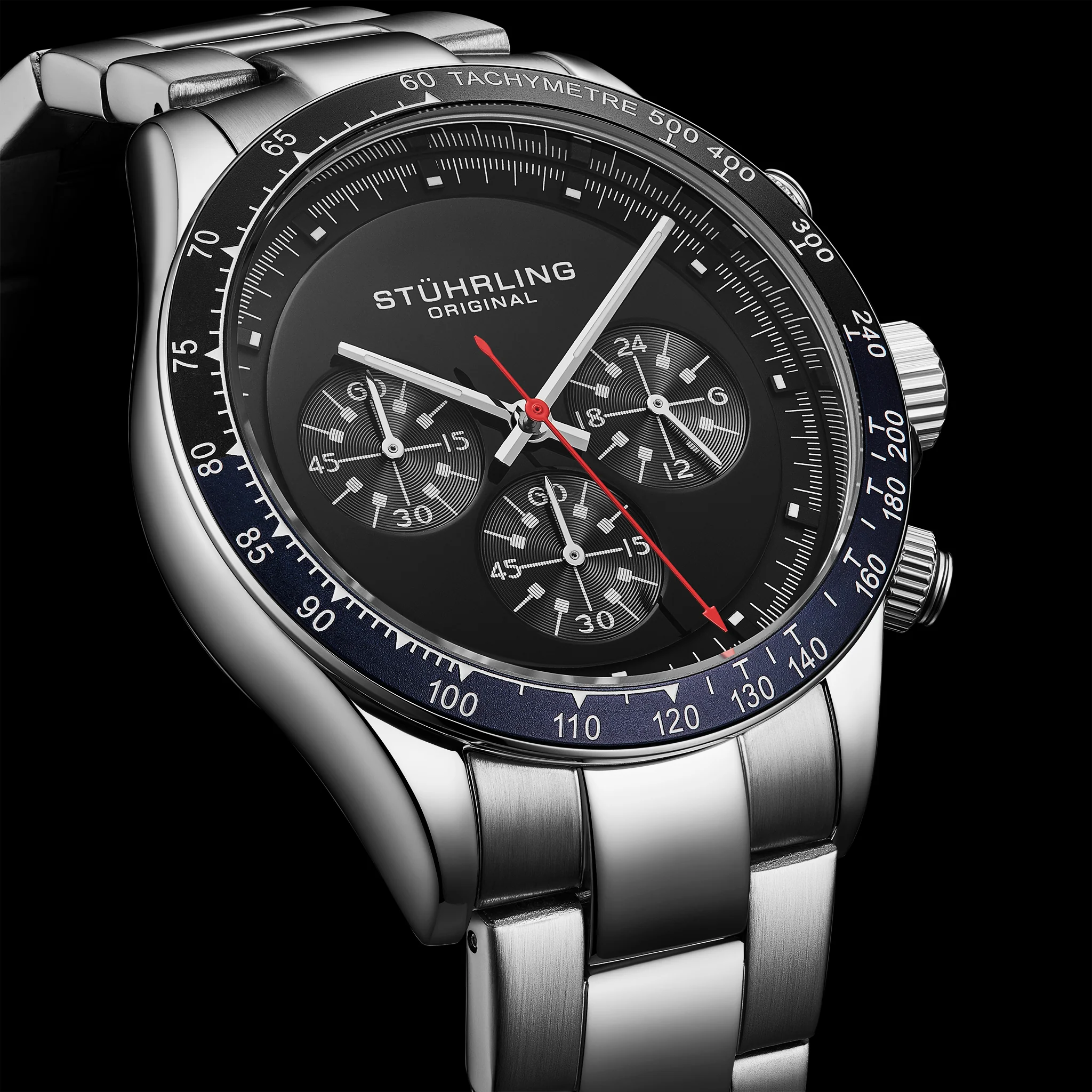 Chronomark 4066 Black Textured Chronograph Dial/ Stainless Steel bracelet | Black Dial - Image 3