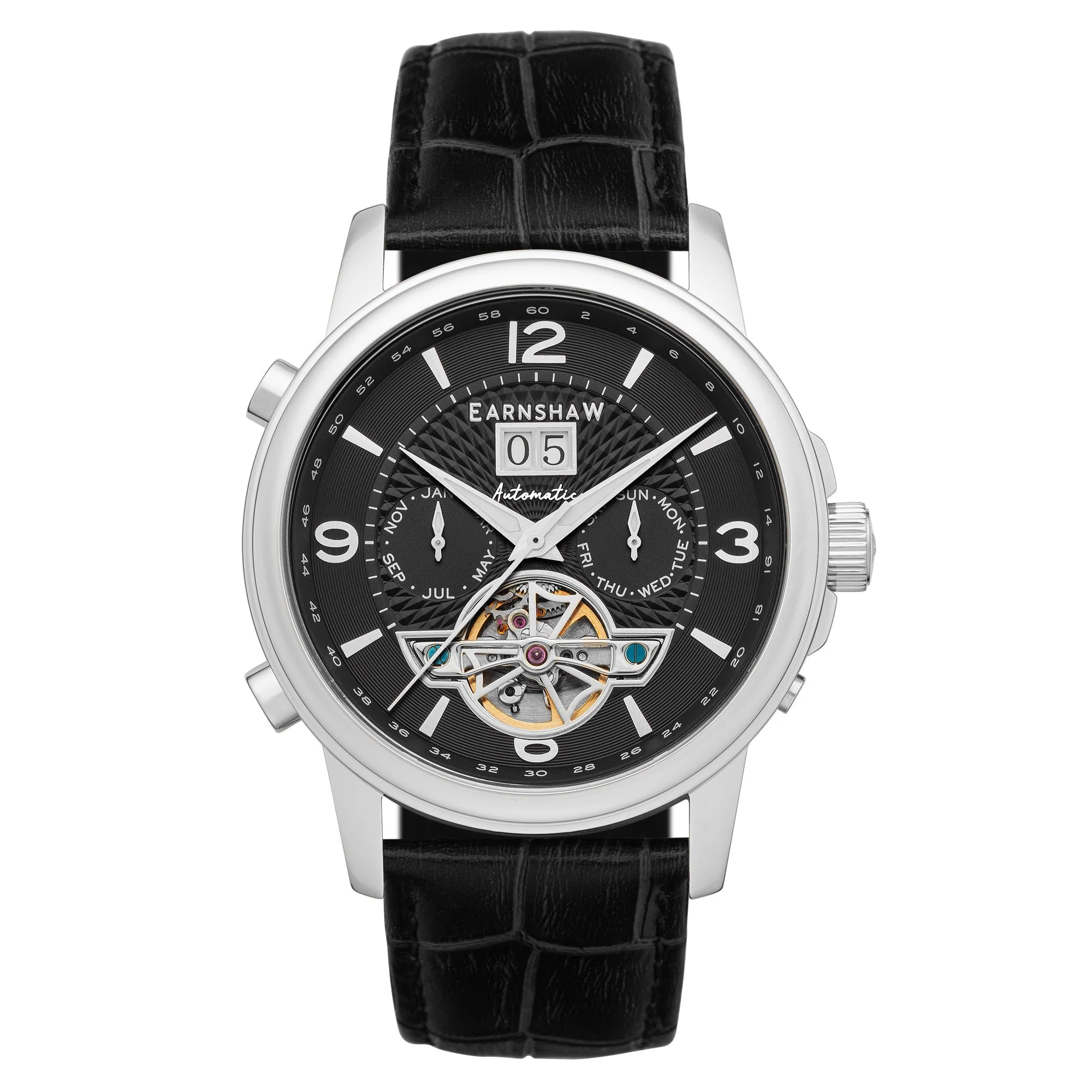 City Of London Marylebone Grand Date Calendar Open Heart Automatic Black / Genuine Leather Strap | Black Dial