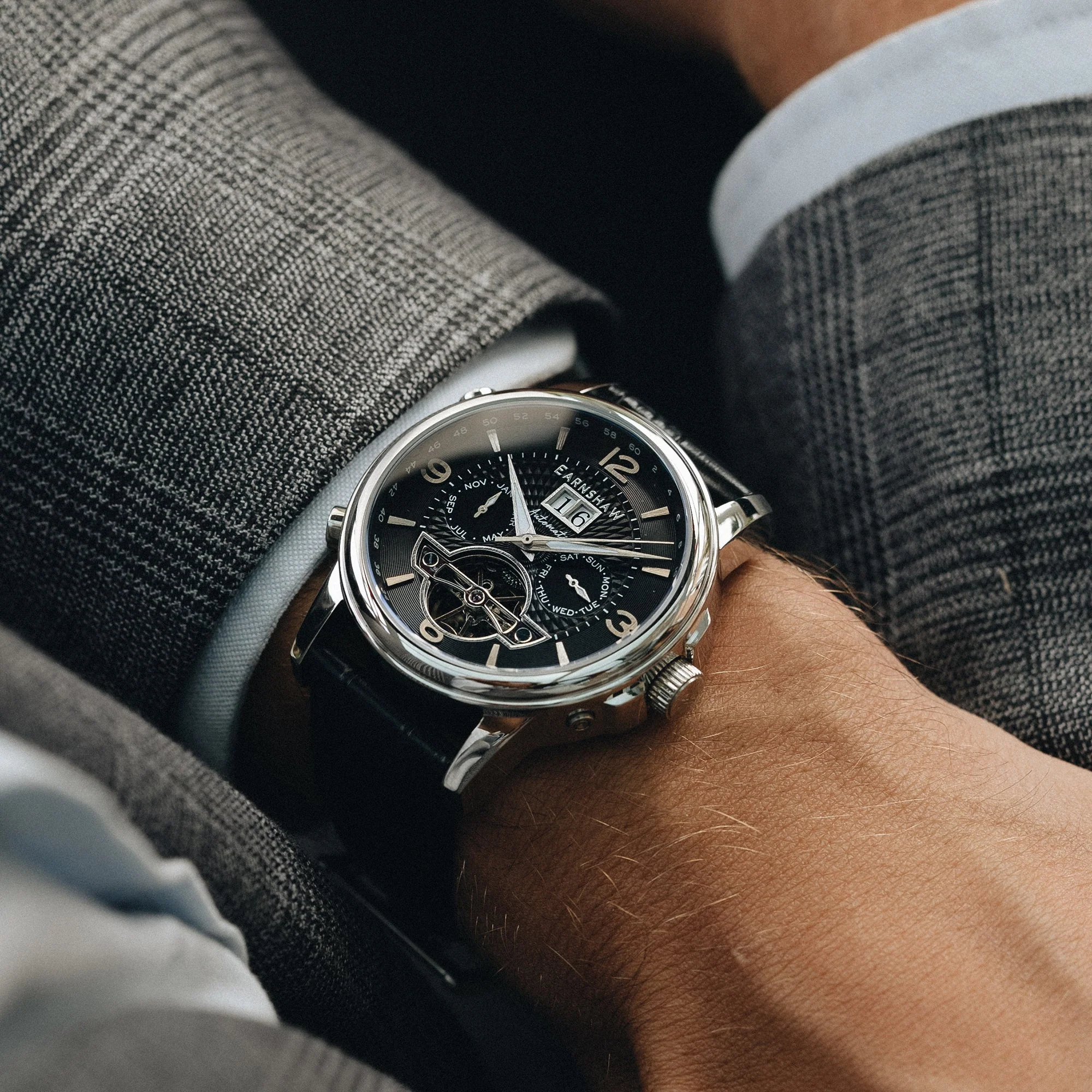 City Of London Marylebone Grand Date Calendar Open Heart Automatic Black / Genuine Leather Strap | Black Dial - Image 2