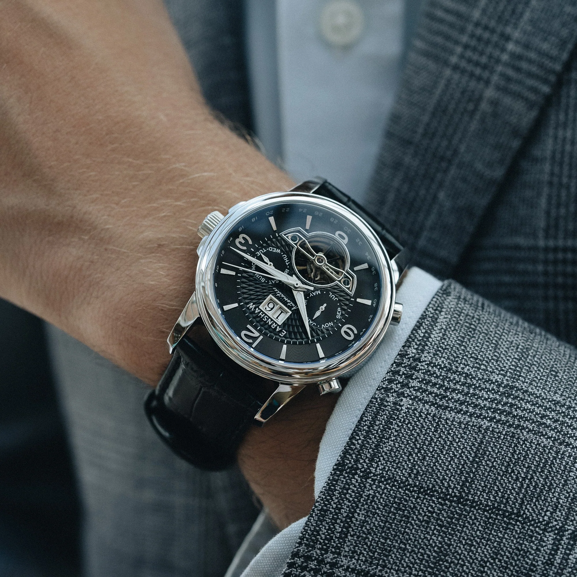 City Of London Marylebone Grand Date Calendar Open Heart Automatic Black / Genuine Leather Strap | Black Dial - Image 3
