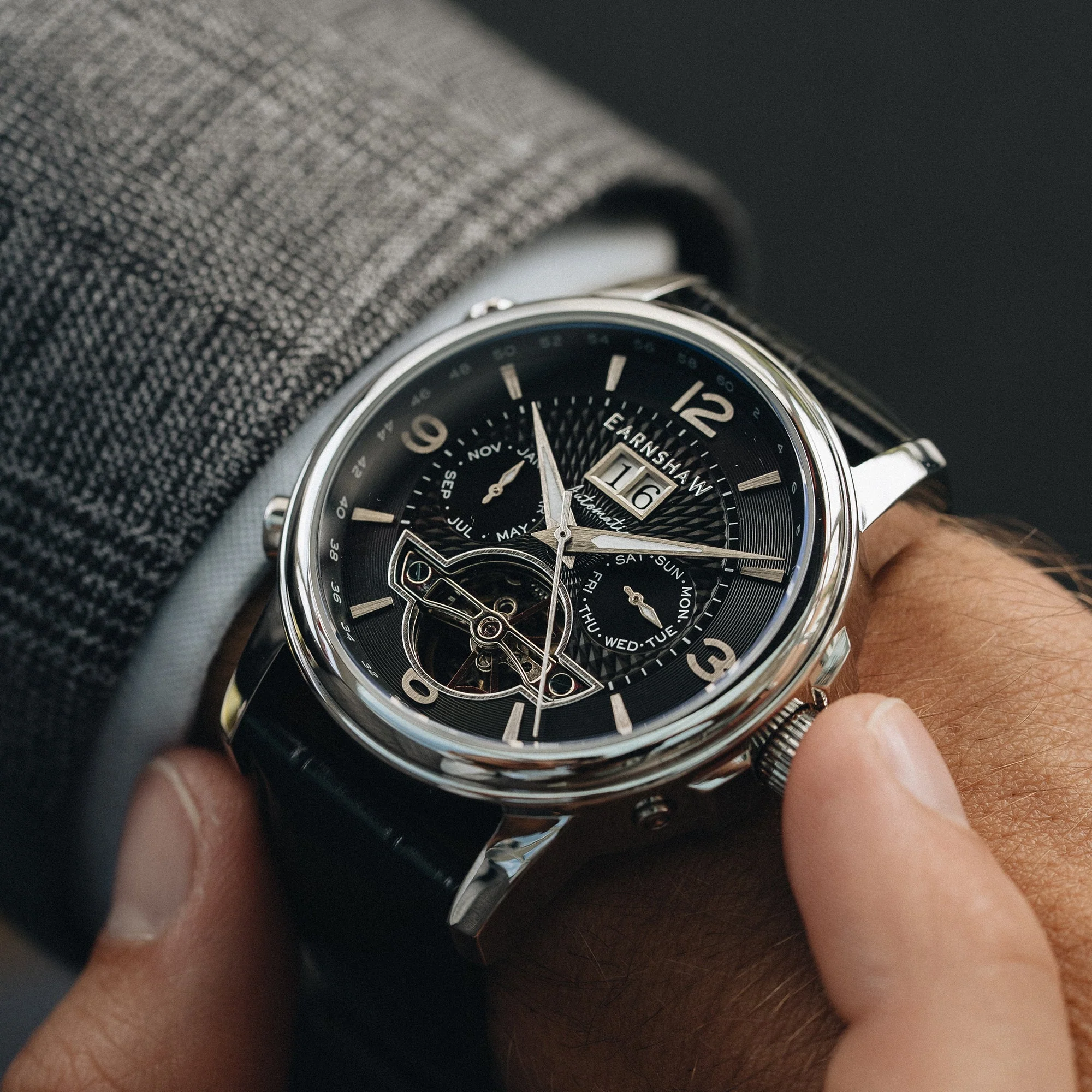 City Of London Marylebone Grand Date Calendar Open Heart Automatic Black / Genuine Leather Strap | Black Dial - Image 4
