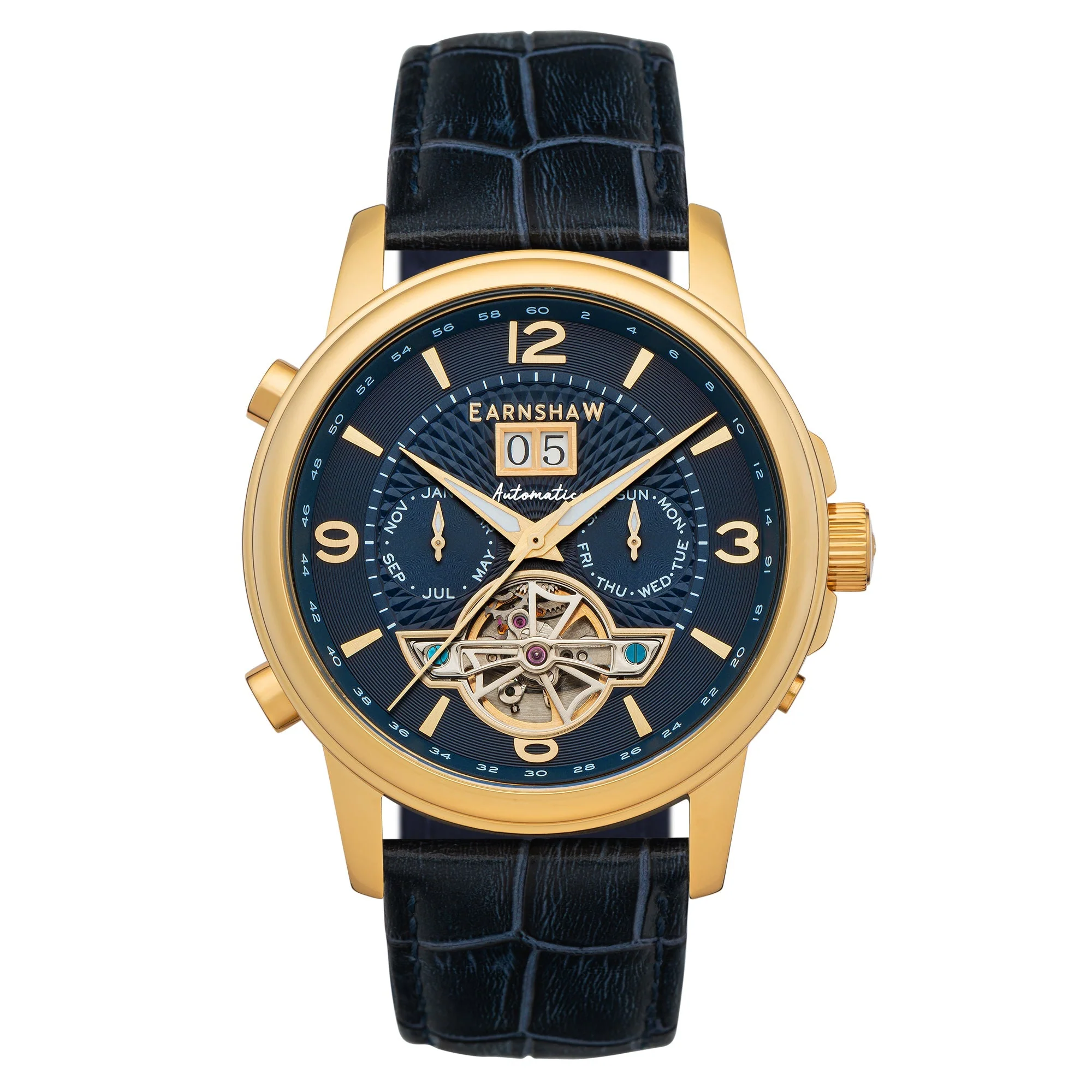 City Of London Marylebone Grand Date Calendar Open Heart Automatic Blue / Genuine Leather Strap | Blue Dial