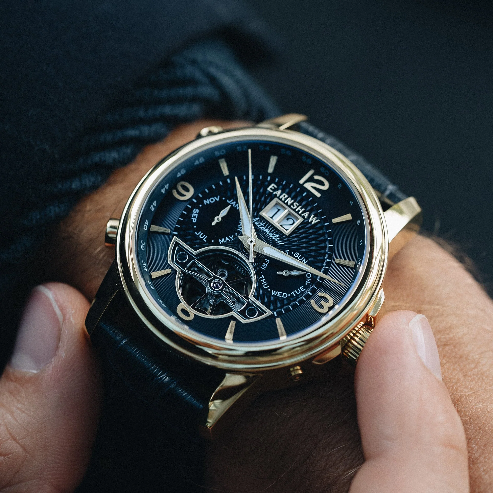 City Of London Marylebone Grand Date Calendar Open Heart Automatic Blue / Genuine Leather Strap | Blue Dial - Image 2