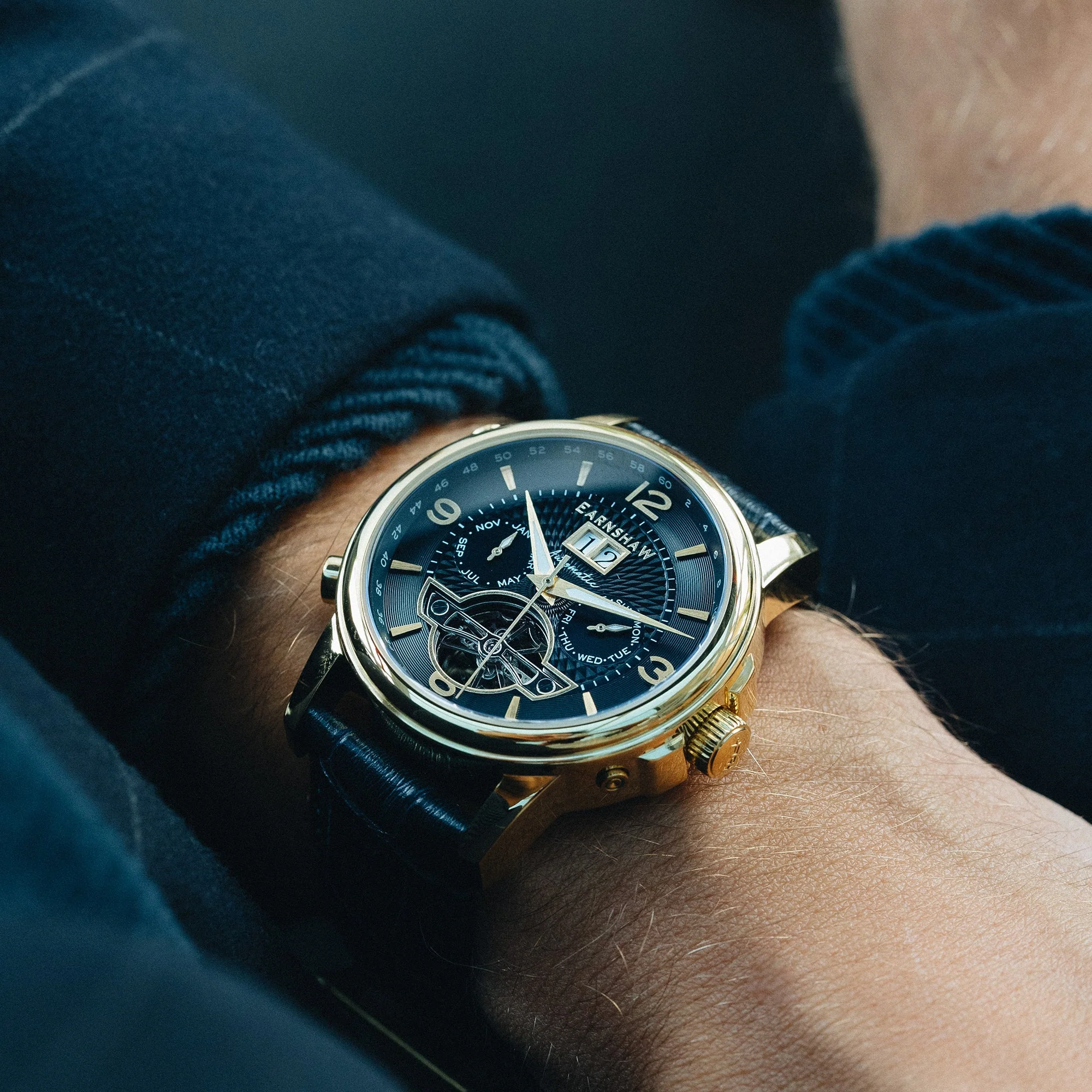 City Of London Marylebone Grand Date Calendar Open Heart Automatic Blue / Genuine Leather Strap | Blue Dial - Image 3