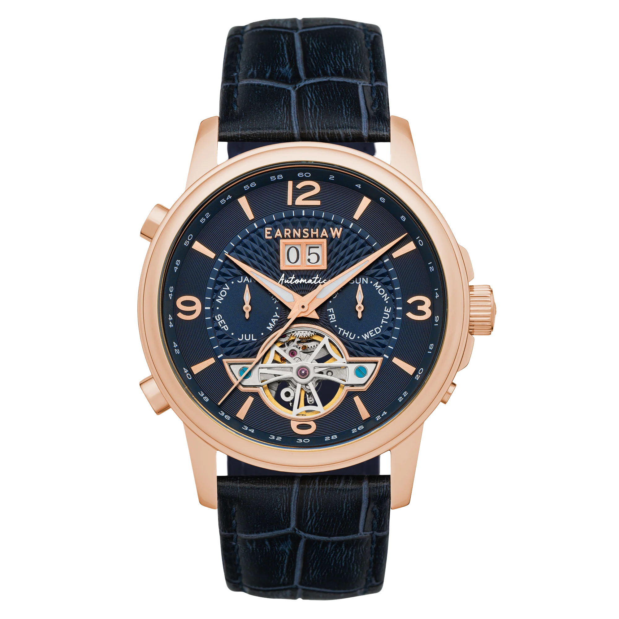 City Of London Marylebone Grand Date Calendar Open Heart Automatic Blue / Genuine Leather Strap Blue Dial