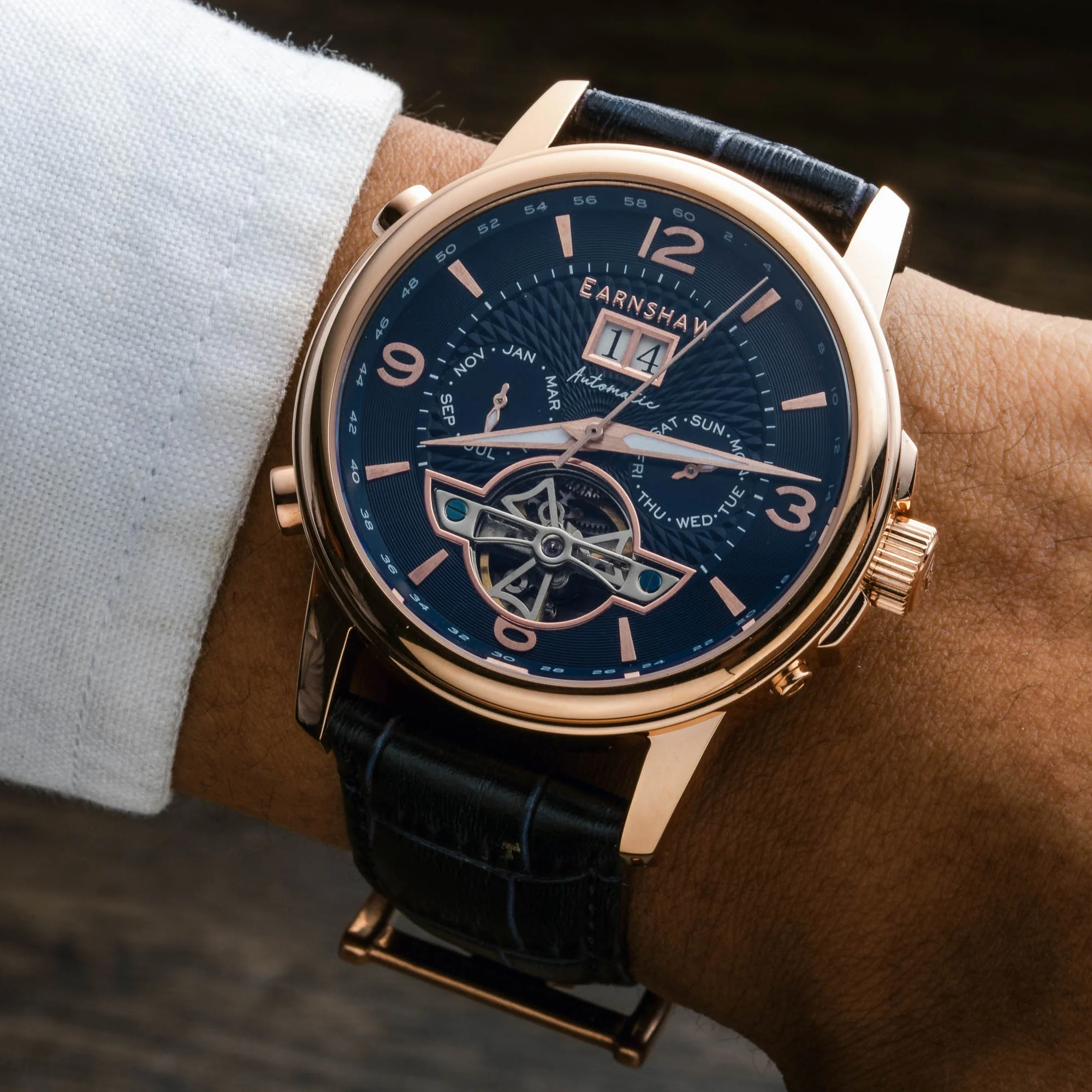City Of London Marylebone Grand Date Calendar Open Heart Automatic Blue / Genuine Leather Strap Blue Dial - Image 2