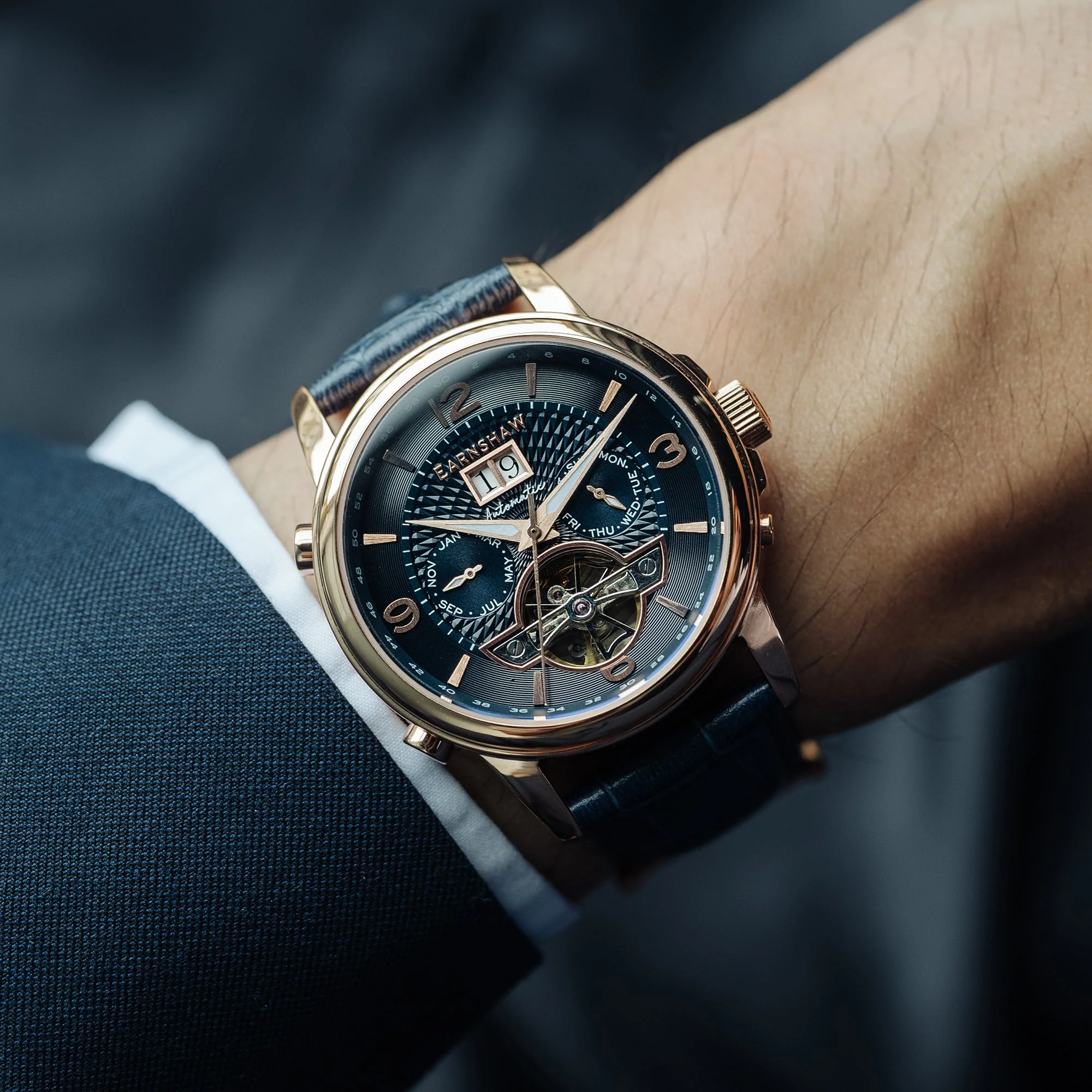 City Of London Marylebone Grand Date Calendar Open Heart Automatic Blue / Genuine Leather Strap Blue Dial - Image 4
