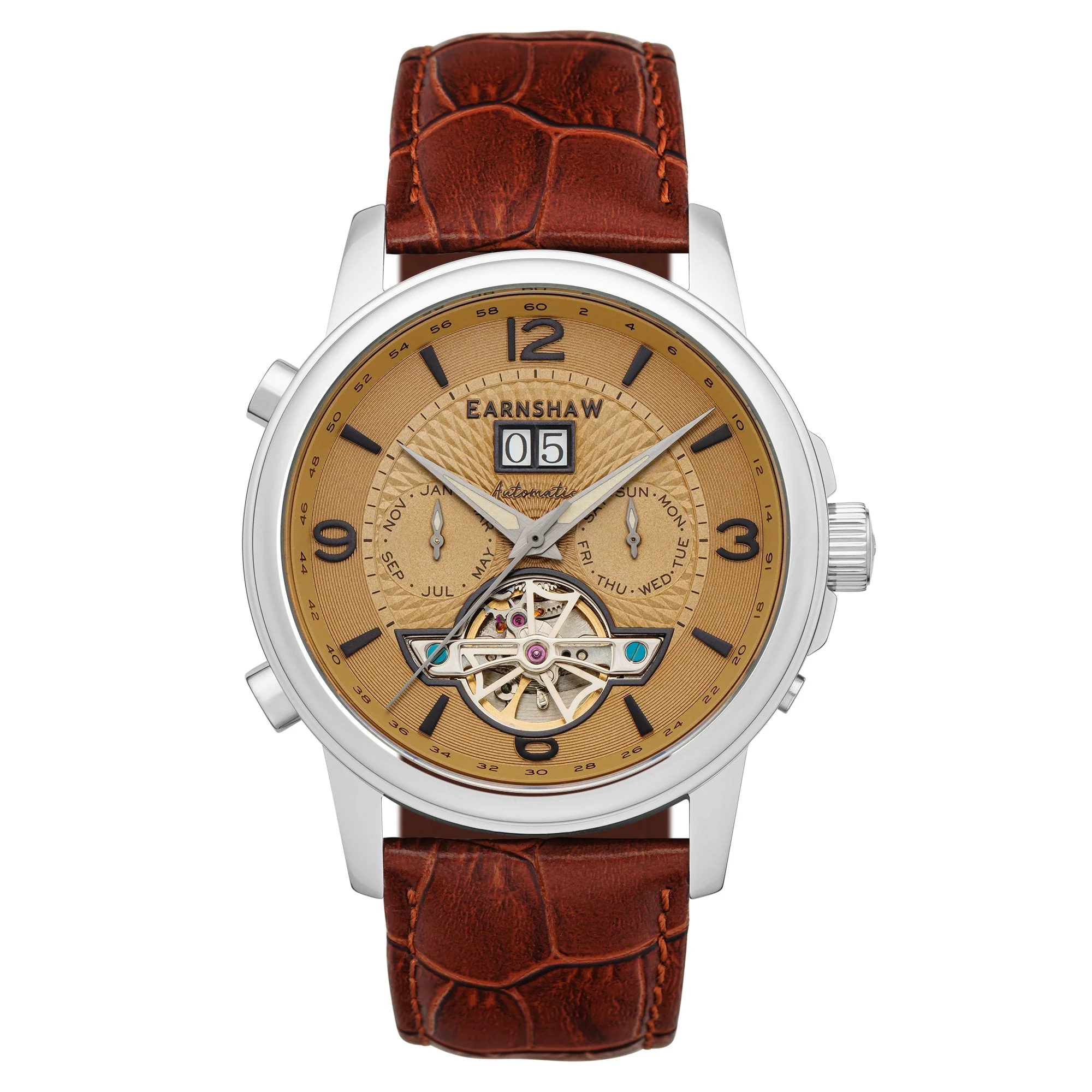 City Of London Marylebone Grand Date Calendar Open Heart Automatic Brown / Genuine Leather Strap | Brown Dial