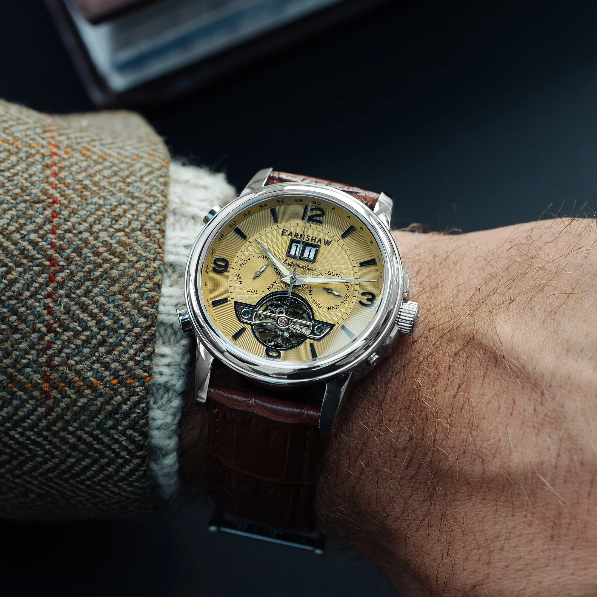 City Of London Marylebone Grand Date Calendar Open Heart Automatic Brown / Genuine Leather Strap | Brown Dial - Image 2
