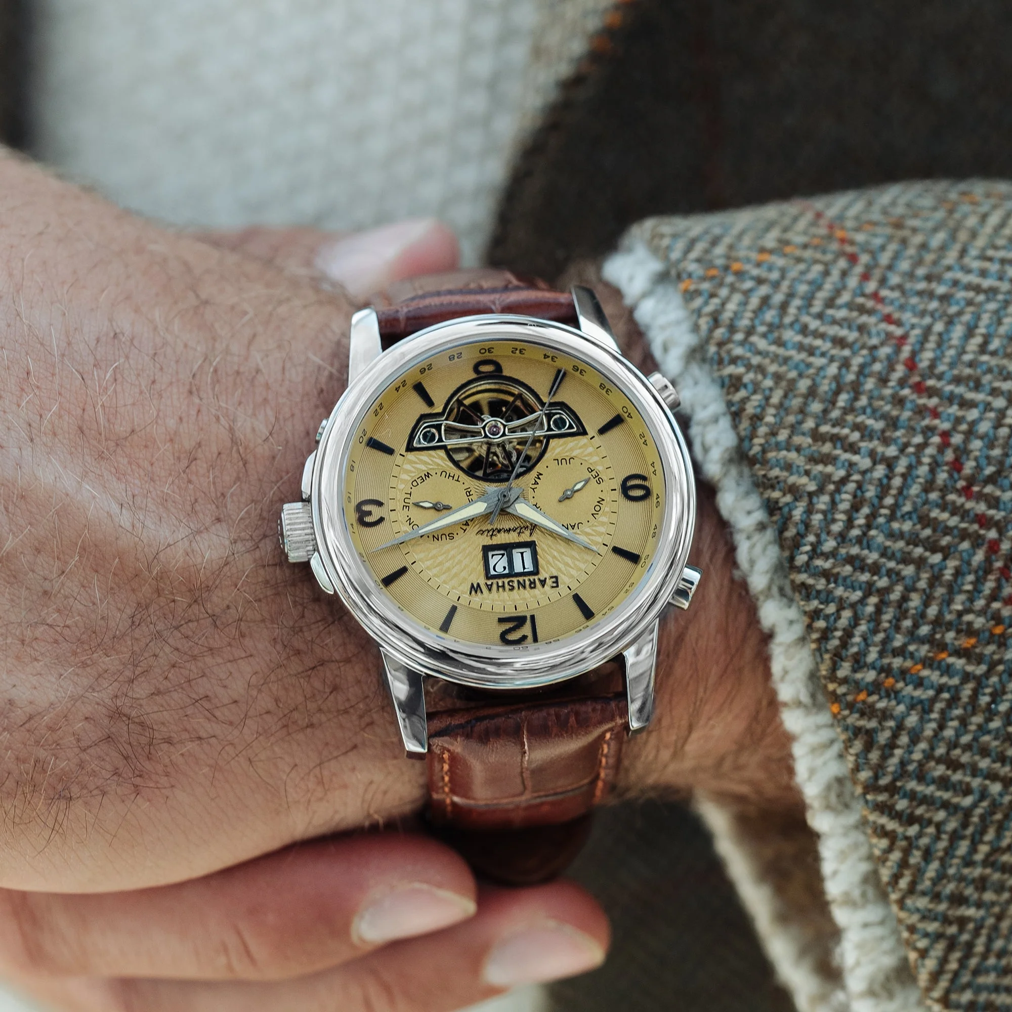 City Of London Marylebone Grand Date Calendar Open Heart Automatic Brown / Genuine Leather Strap | Brown Dial - Image 3