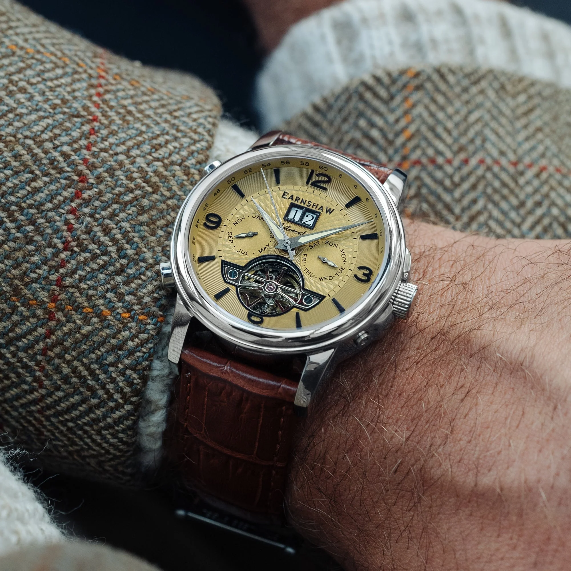 City Of London Marylebone Grand Date Calendar Open Heart Automatic Brown / Genuine Leather Strap | Brown Dial - Image 4