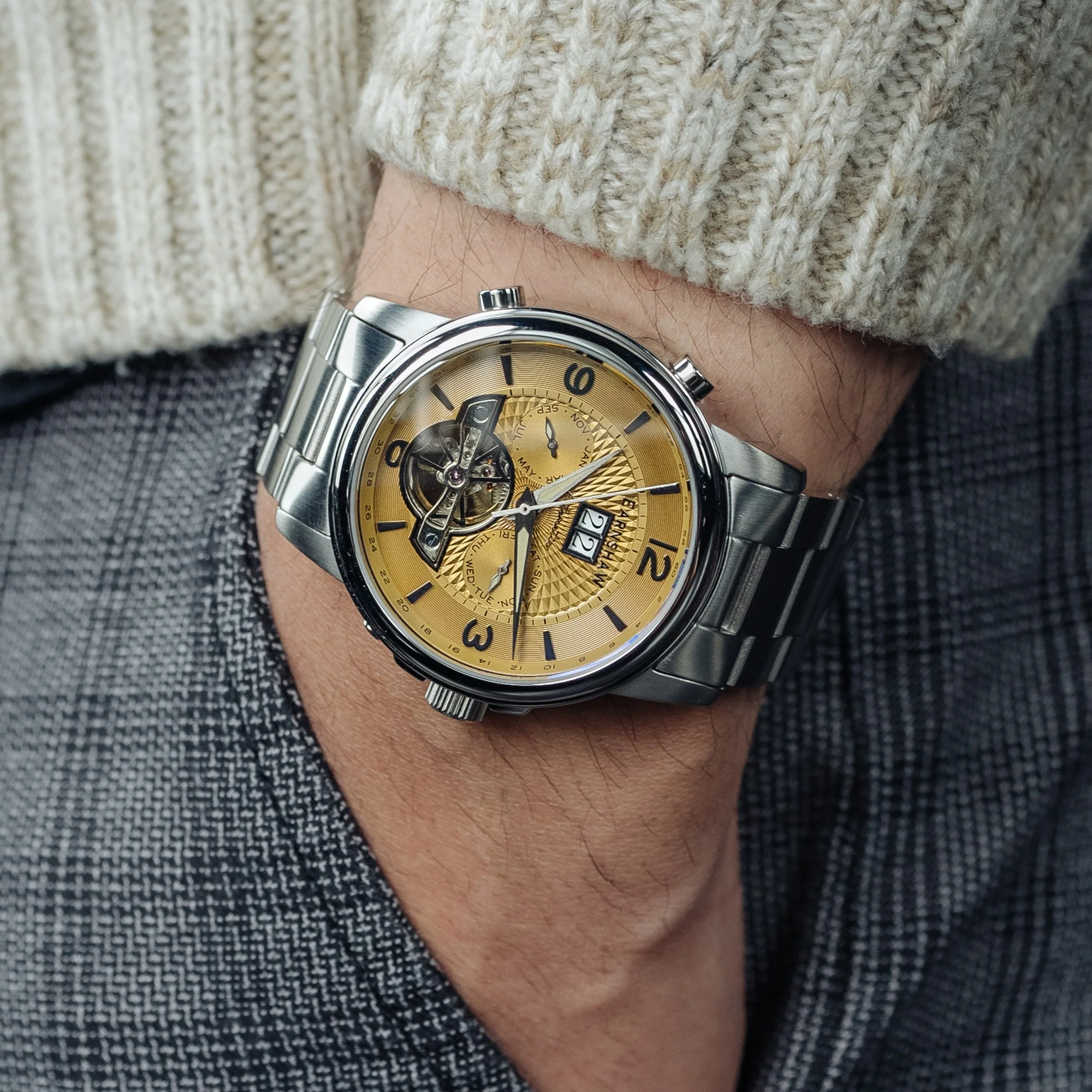 City Of London Marylebone Grand Date Calendar Open Heart Automatic Brown / Stainless Steel | Brown Dial - Image 4