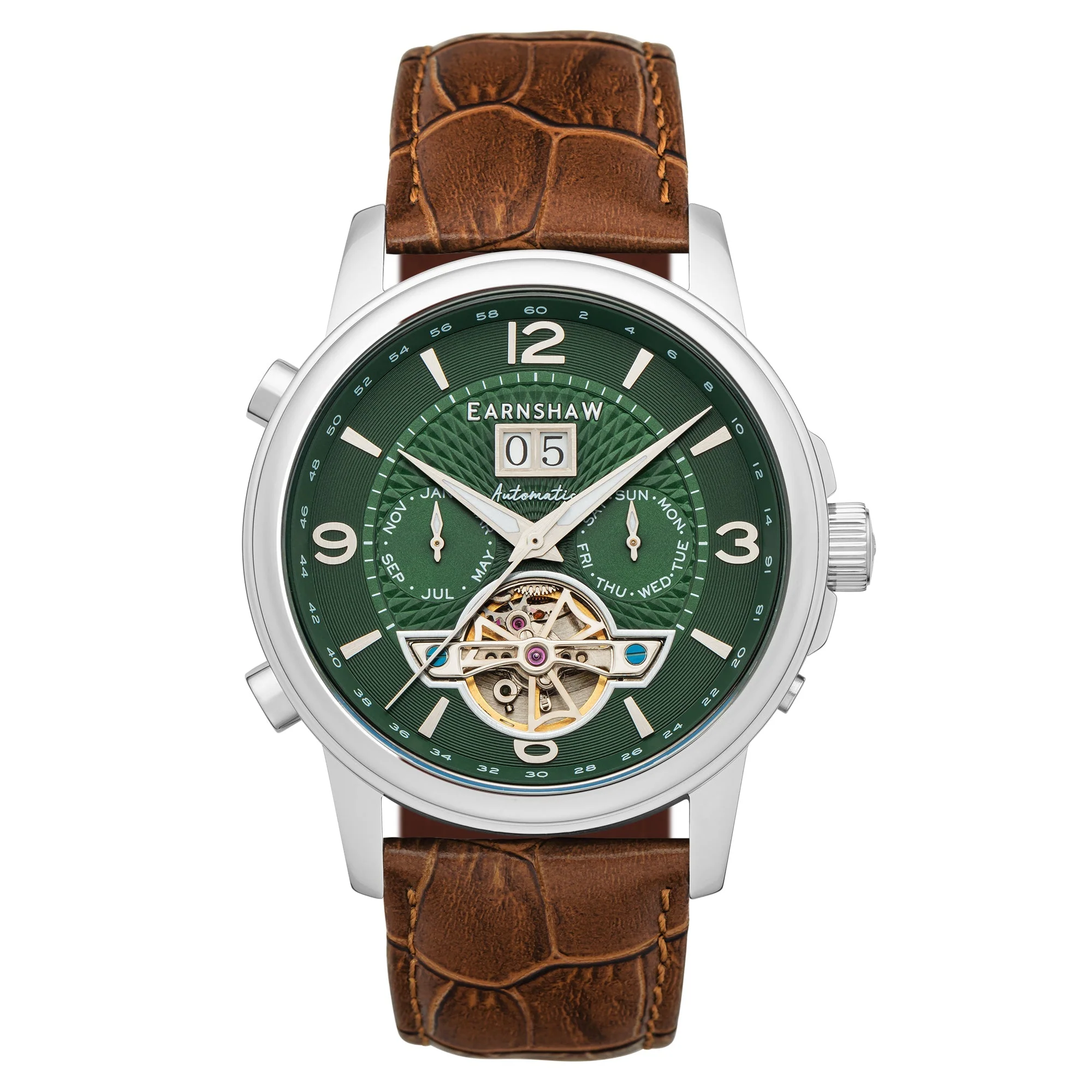 City Of London Marylebone Grand Date Calendar Open Heart Automatic Green / Genuine Leather Strap Green Dial