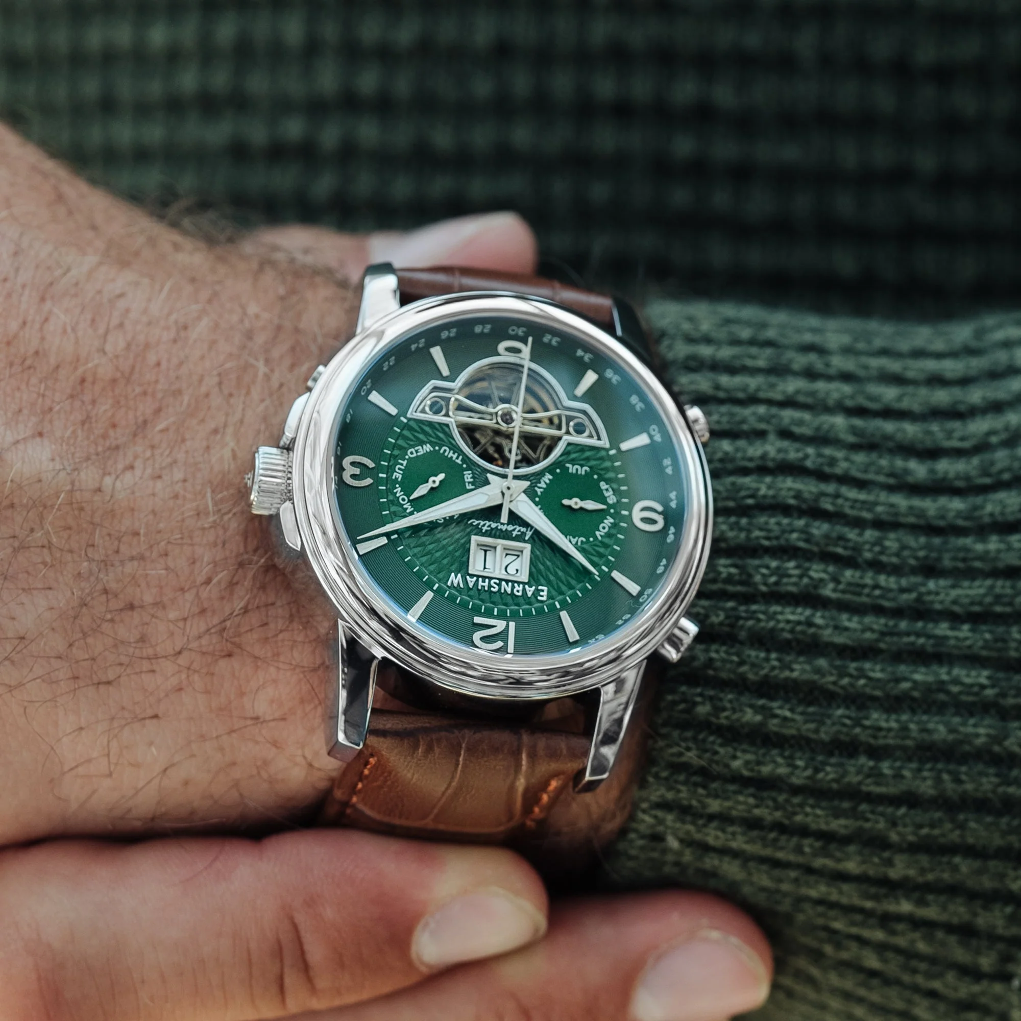 City Of London Marylebone Grand Date Calendar Open Heart Automatic Green / Genuine Leather Strap Green Dial - Image 3
