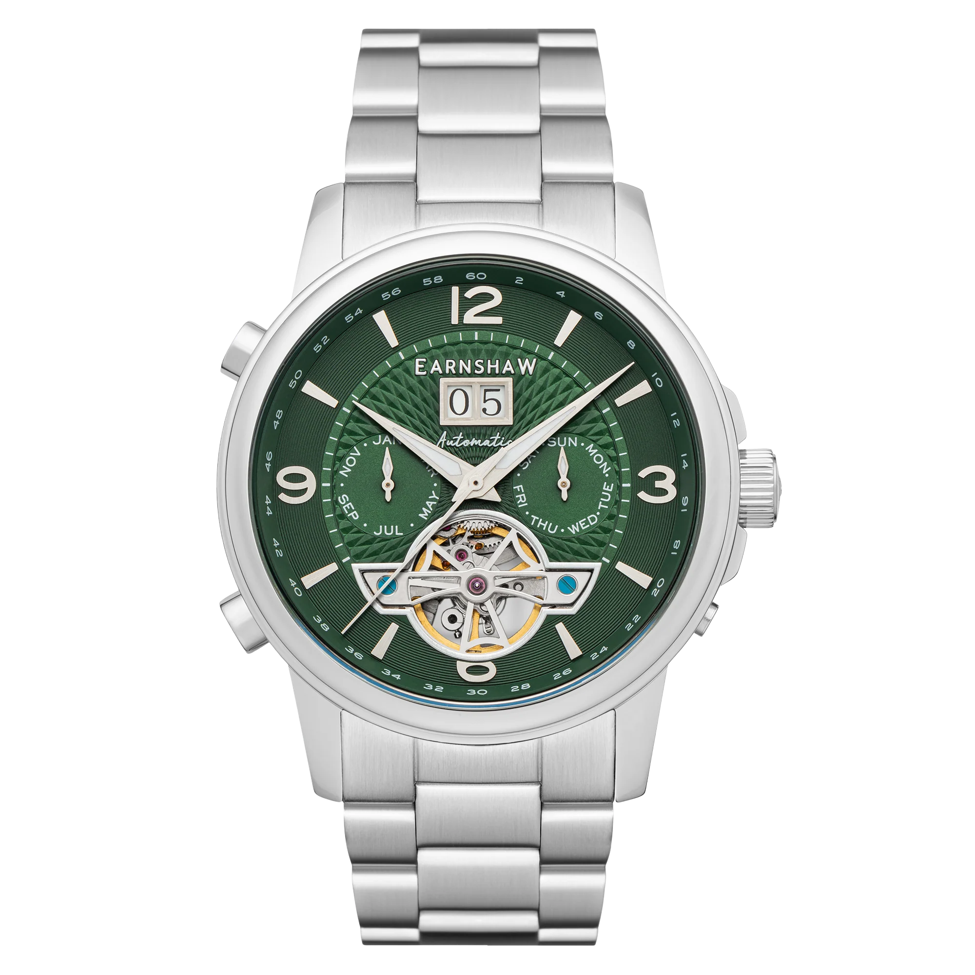 City Of London Marylebone Grand Date Calendar Open Heart Automatic Green / Stainless Steel | Green Dial