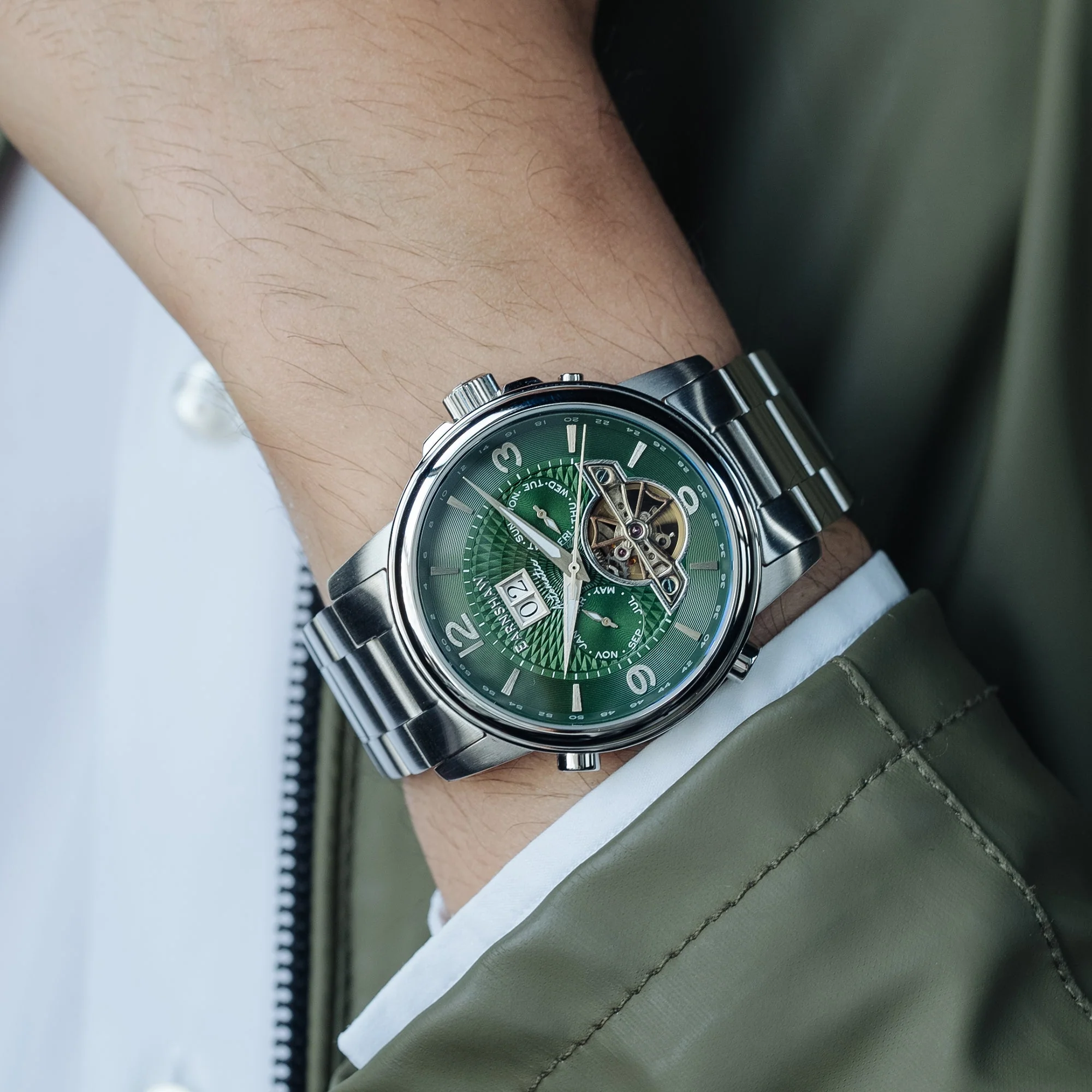 City Of London Marylebone Grand Date Calendar Open Heart Automatic Green / Stainless Steel | Green Dial - Image 4