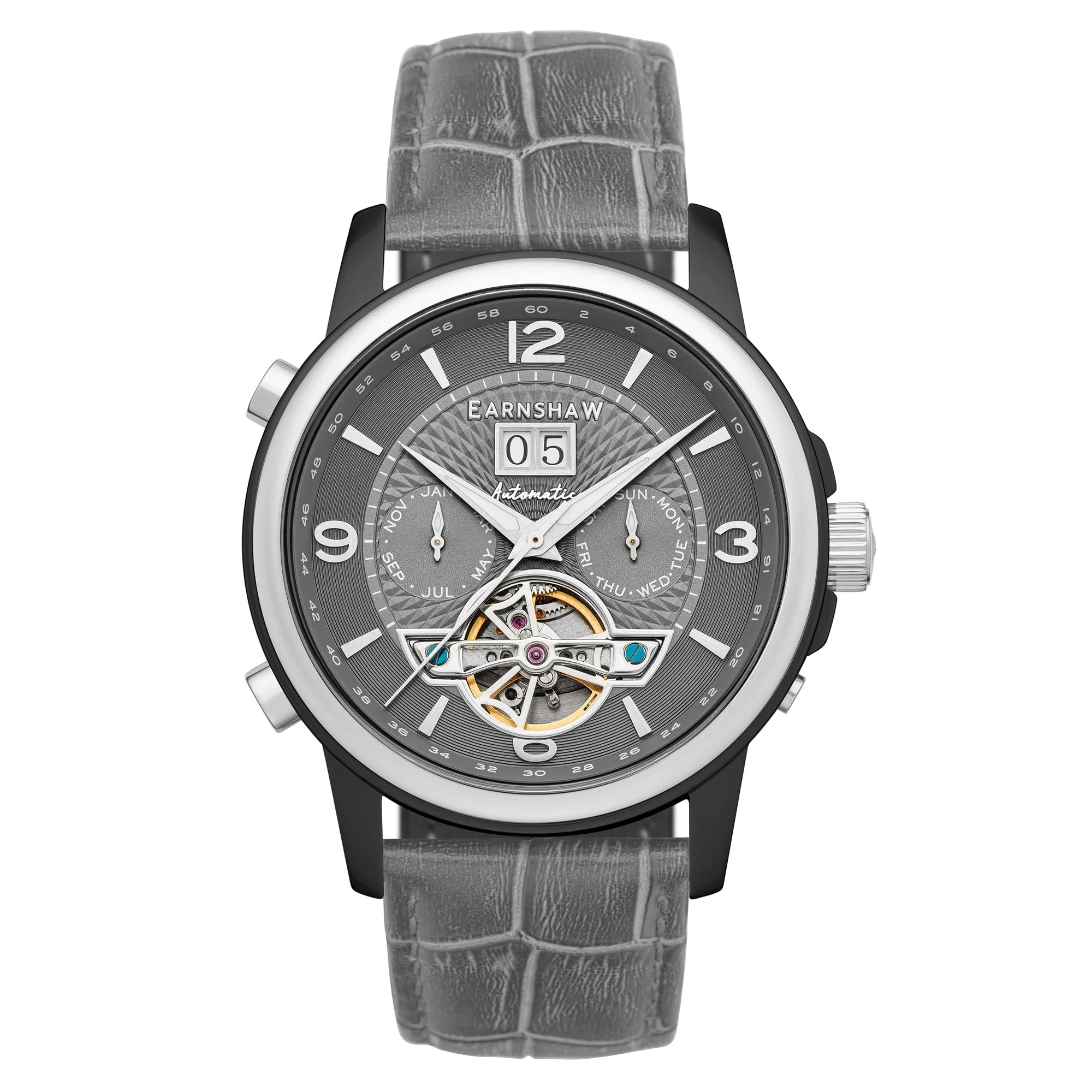 City Of London Marylebone Grand Date Calendar Open Heart Automatic Grey / Genuine Leather Strap | Grey Dial